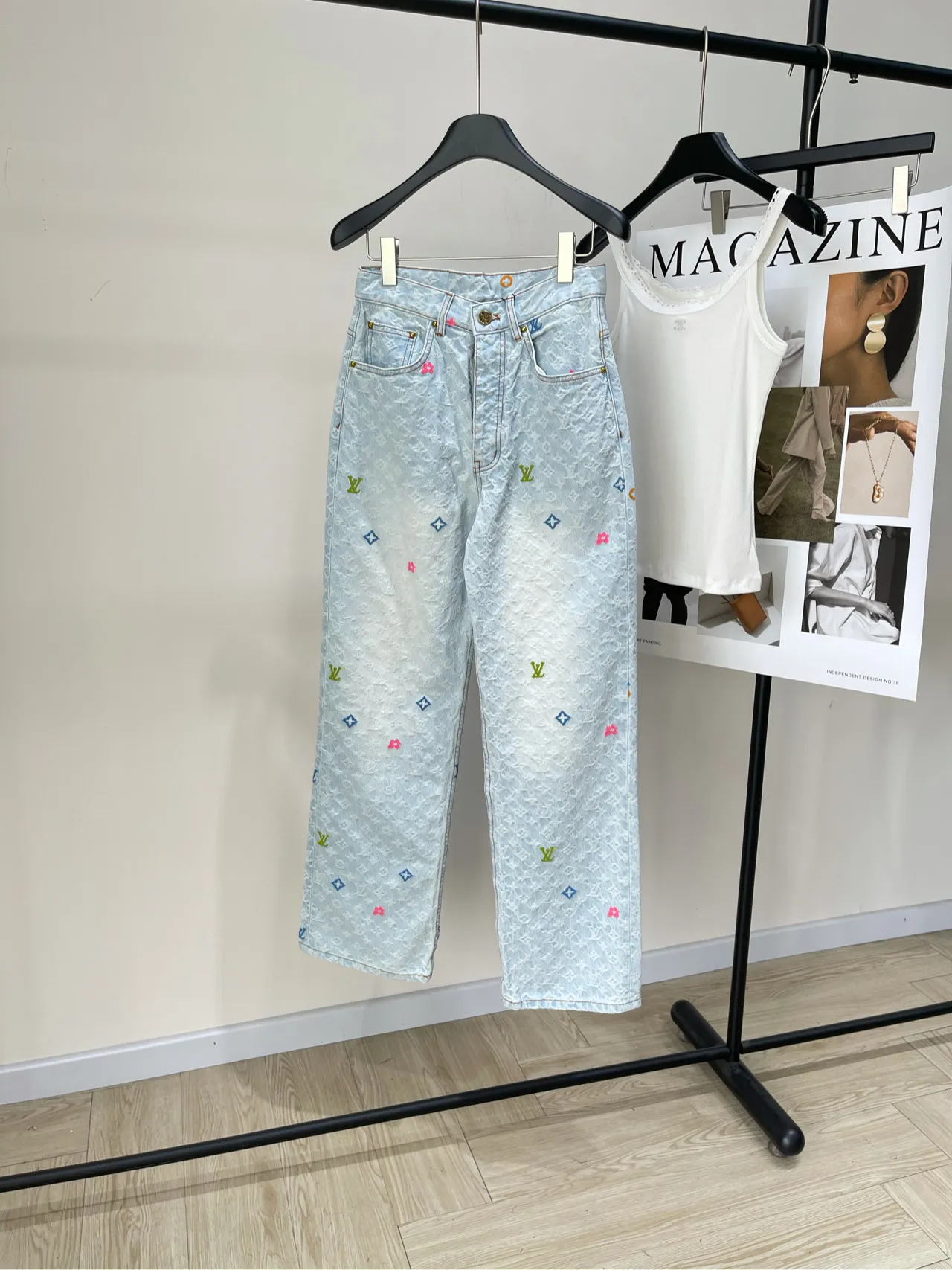 Louis Vuitton 水色クローバージャカードデニムパンツ