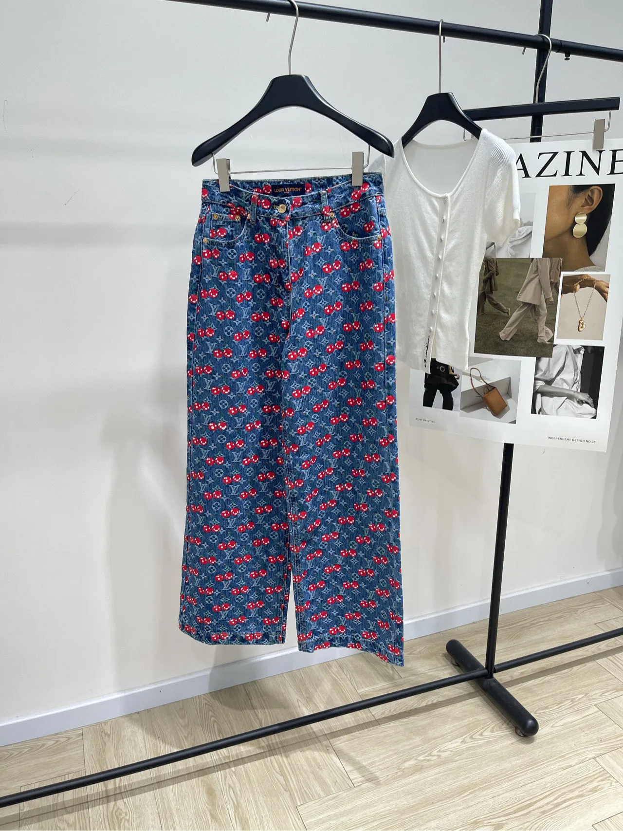 Louis Vuitton ダークブルーチェリーデニムパンツカスタムメイド