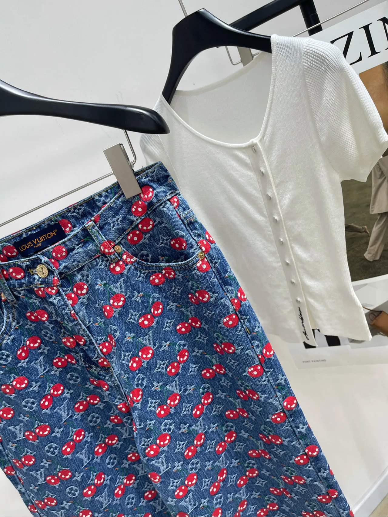 Louis Vuitton ダークブルーチェリーデニムパンツカスタムメイド - 画像 (6)