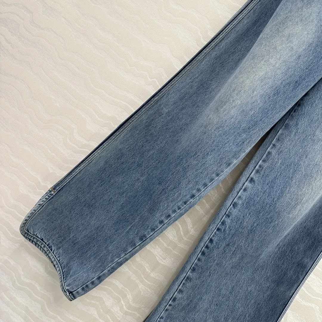 Loeweブランド洗水ブルーデニムワイドパンツ - 画像 (6)