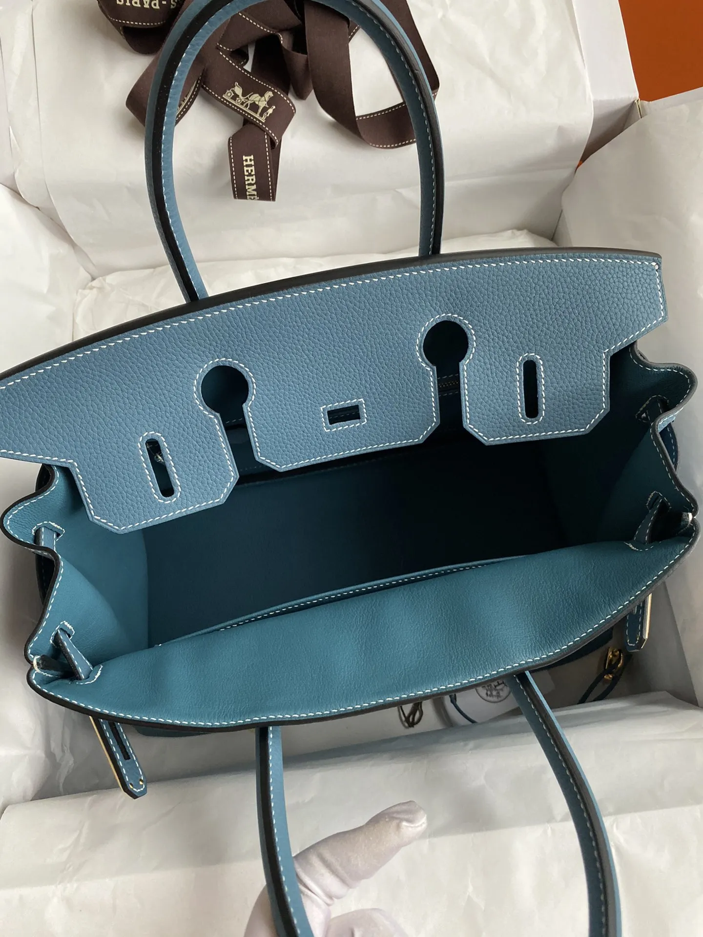 HERMÈS Birkin 30cm トーゴ ブルー 金具 - 画像 (7)