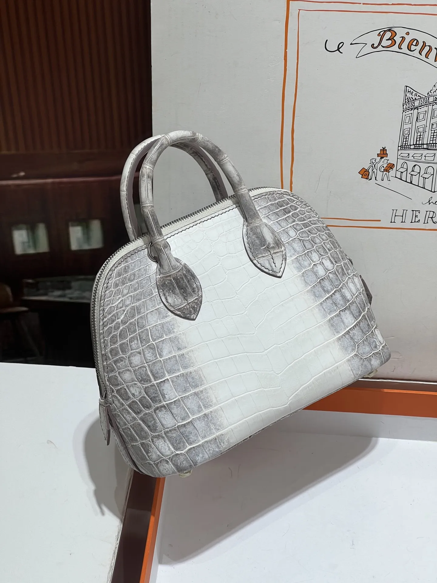 Hermes ボリッド ミニ グレー ホワイト クロコダイルハンドメイド - 画像 (3)