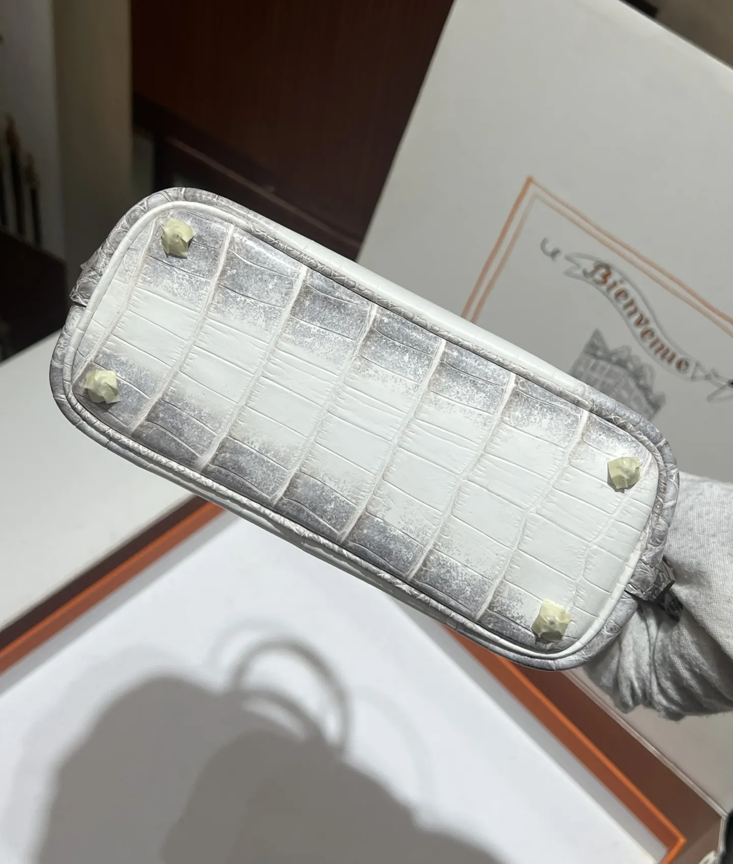 Hermes ボリッド ミニ グレー ホワイト クロコダイルハンドメイド - 画像 (10)