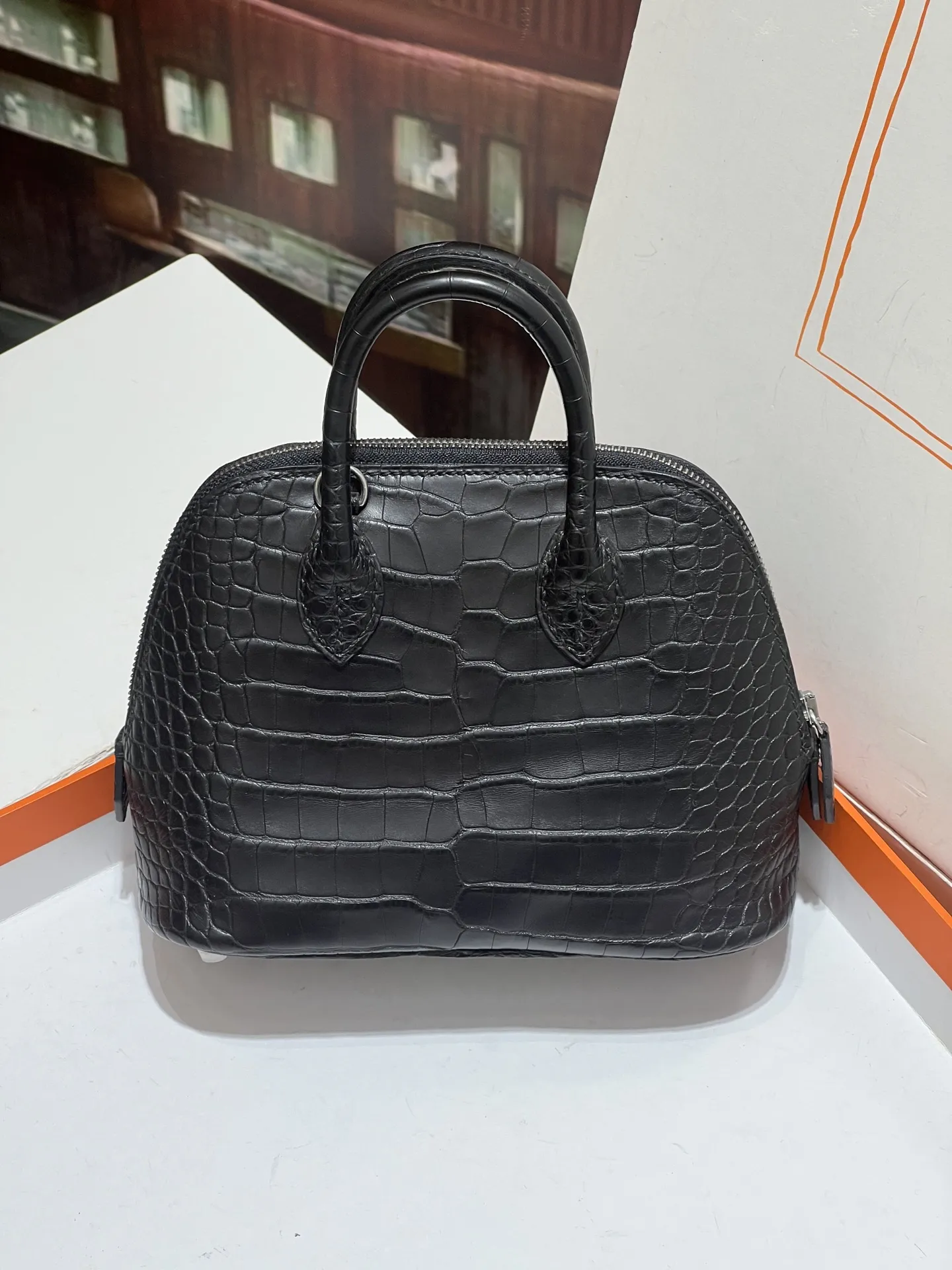 HERMESボリードミニブラッククロコ型押しバッグ - 画像 (4)