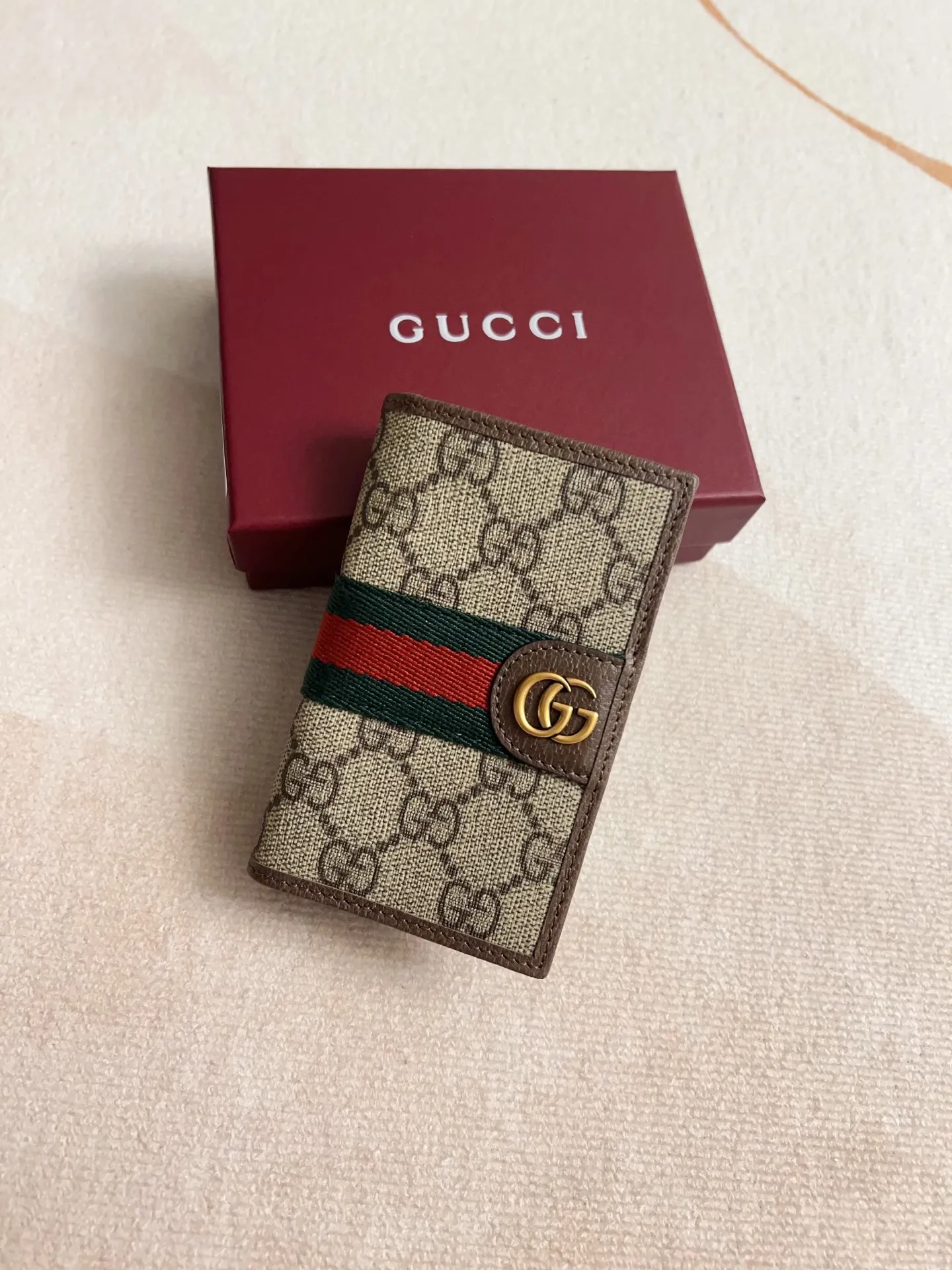 Gucci オフィディア カードケース 茶色 枣赤