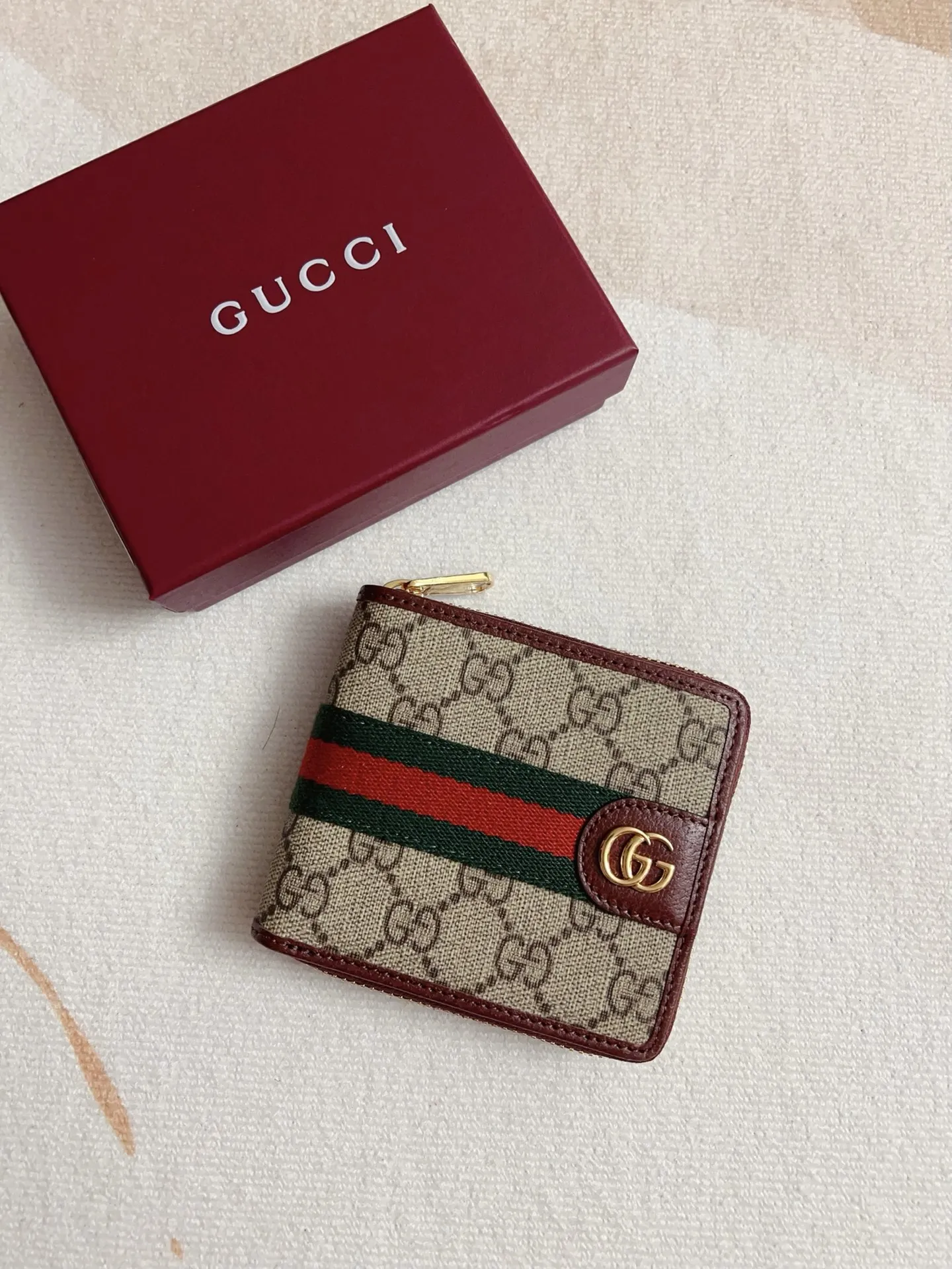 Gucci Ophidia 短財布 枣红色 GG Supreme