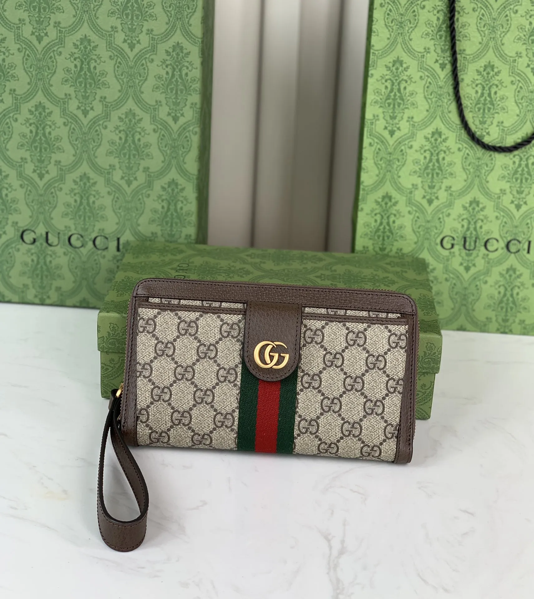 Gucci Ophidia ウォレット ベージュ ウッド調