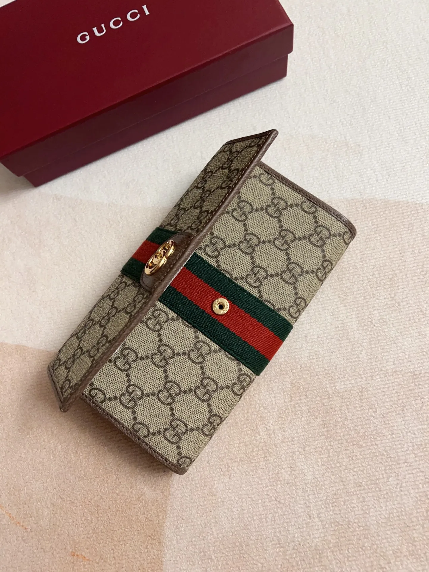 Gucci オフィディア 長財布 茶色 枣赤 ストライプ - 画像 (7)