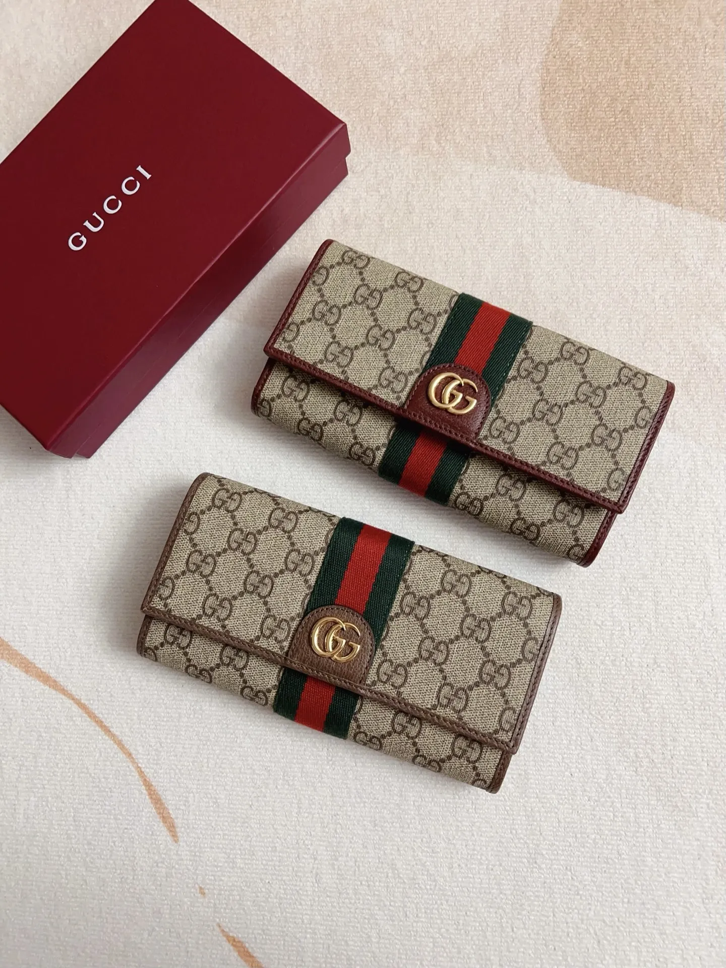 Gucci オフィディア 長財布 茶色 枣赤 ストライプ - 画像 (9)