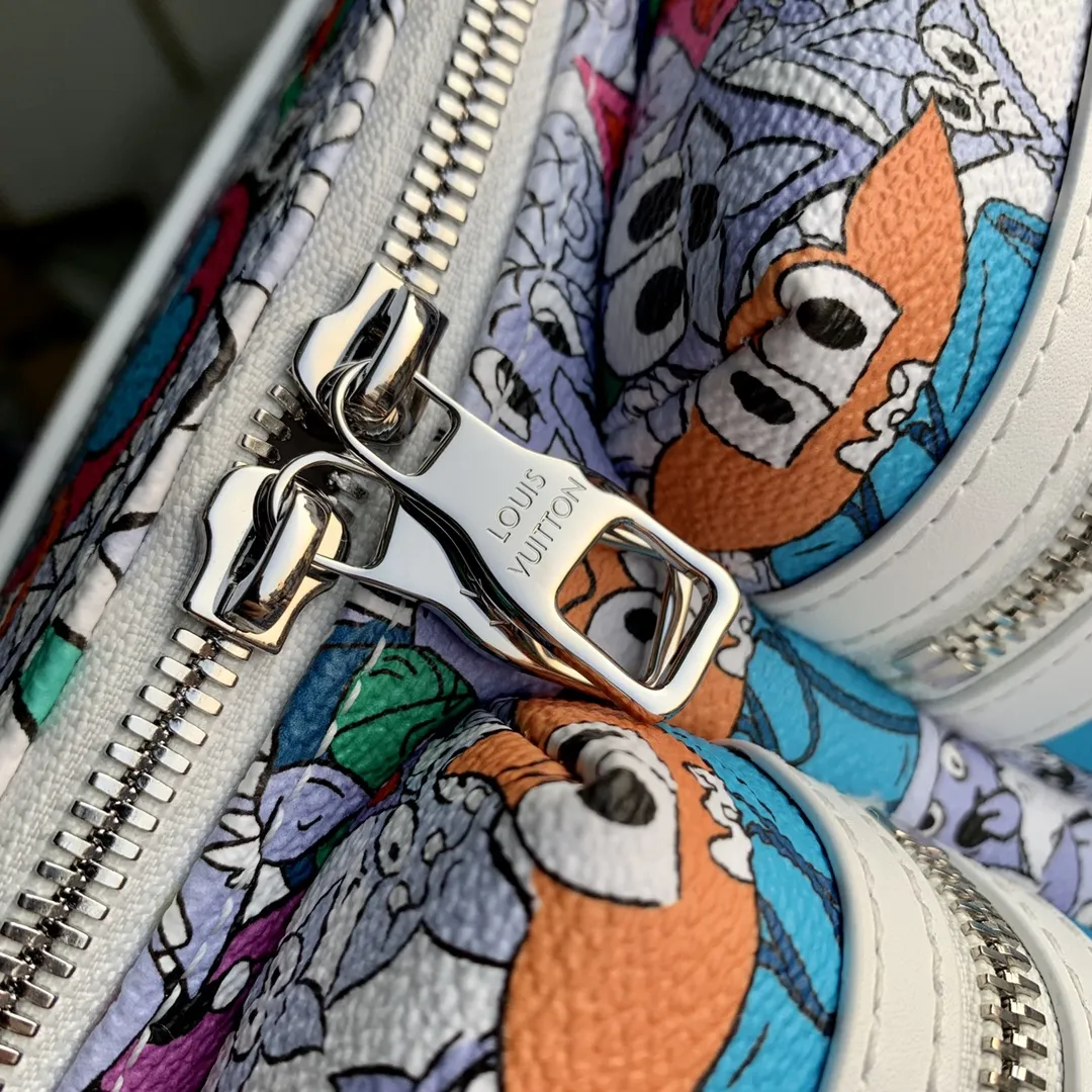 LOUIS VUITTON ダミエグラファイト ファニーパック 白花 - 画像 (6)