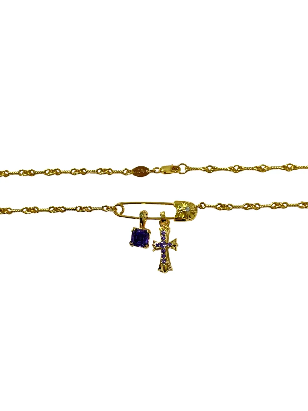 Chrome Hearts パープルジルコニアピンクロスネックレス - 画像 (4)