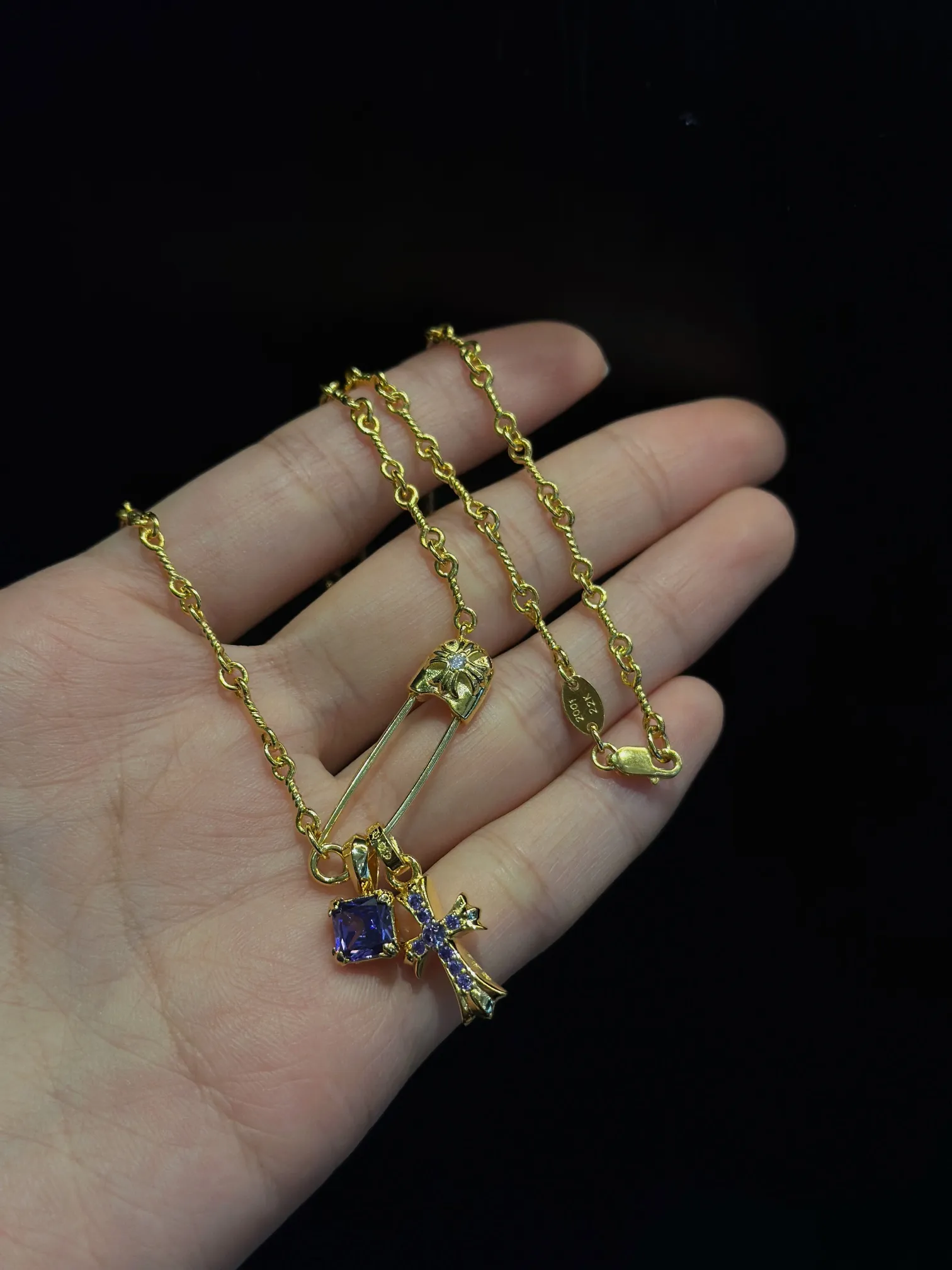 Chrome Hearts パープルジルコニアピンクロスネックレス - 画像 (9)