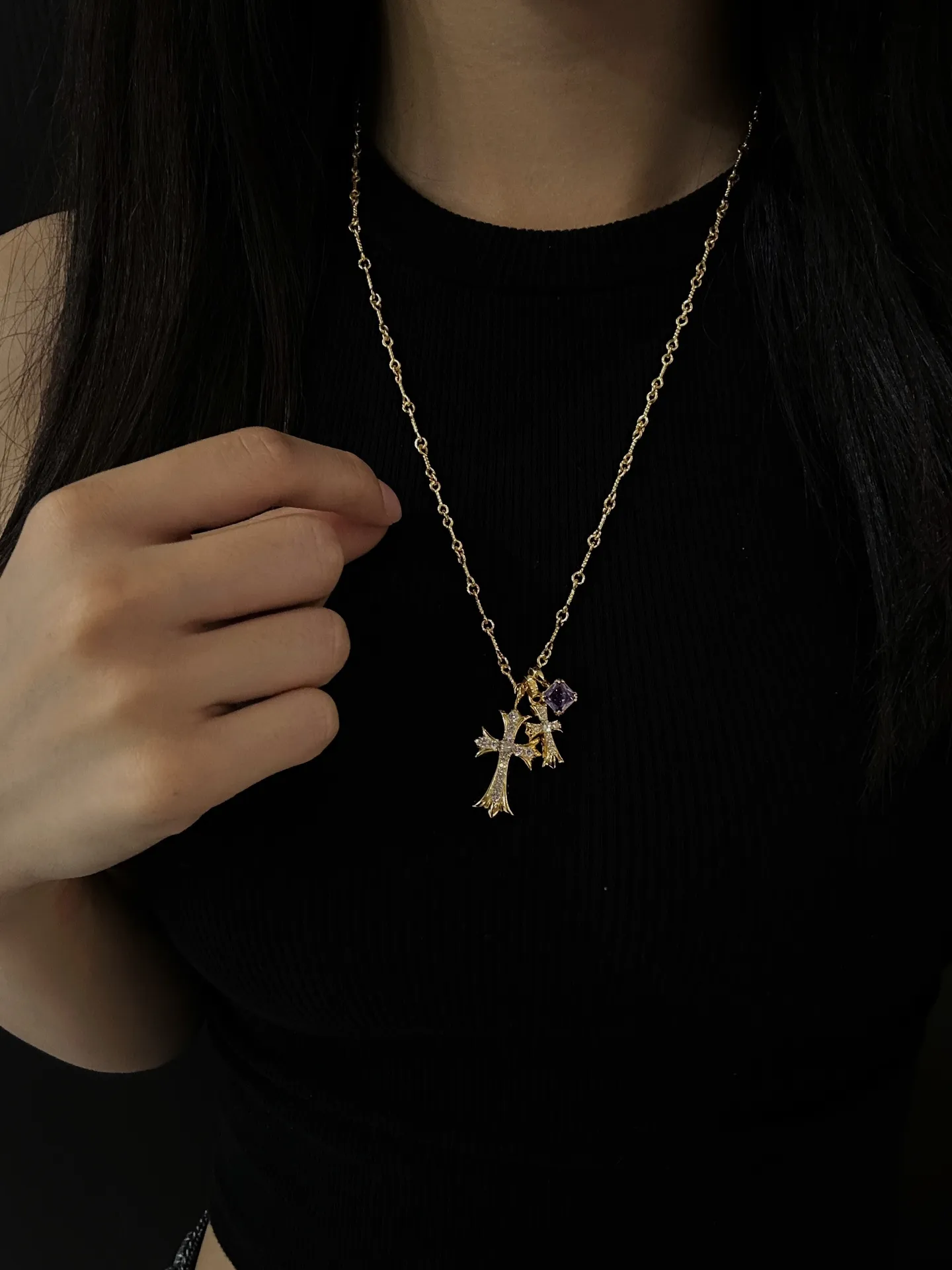 Chrome Hearts 紫色 ダブルクロスネックレス - 画像 (10)