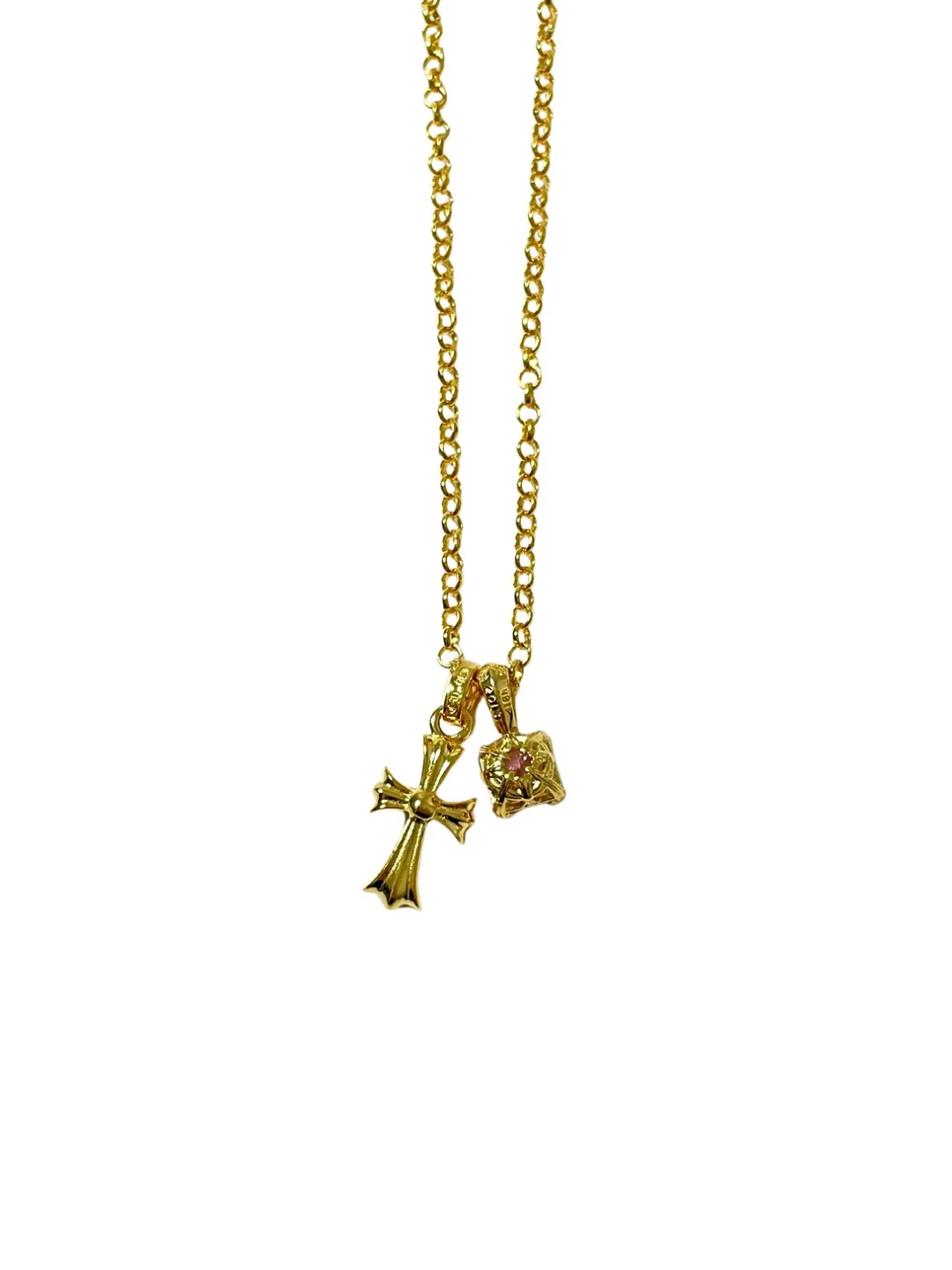 Chrome Hearts ゴールド十字架ピンクダイヤネックレス - 画像 (3)