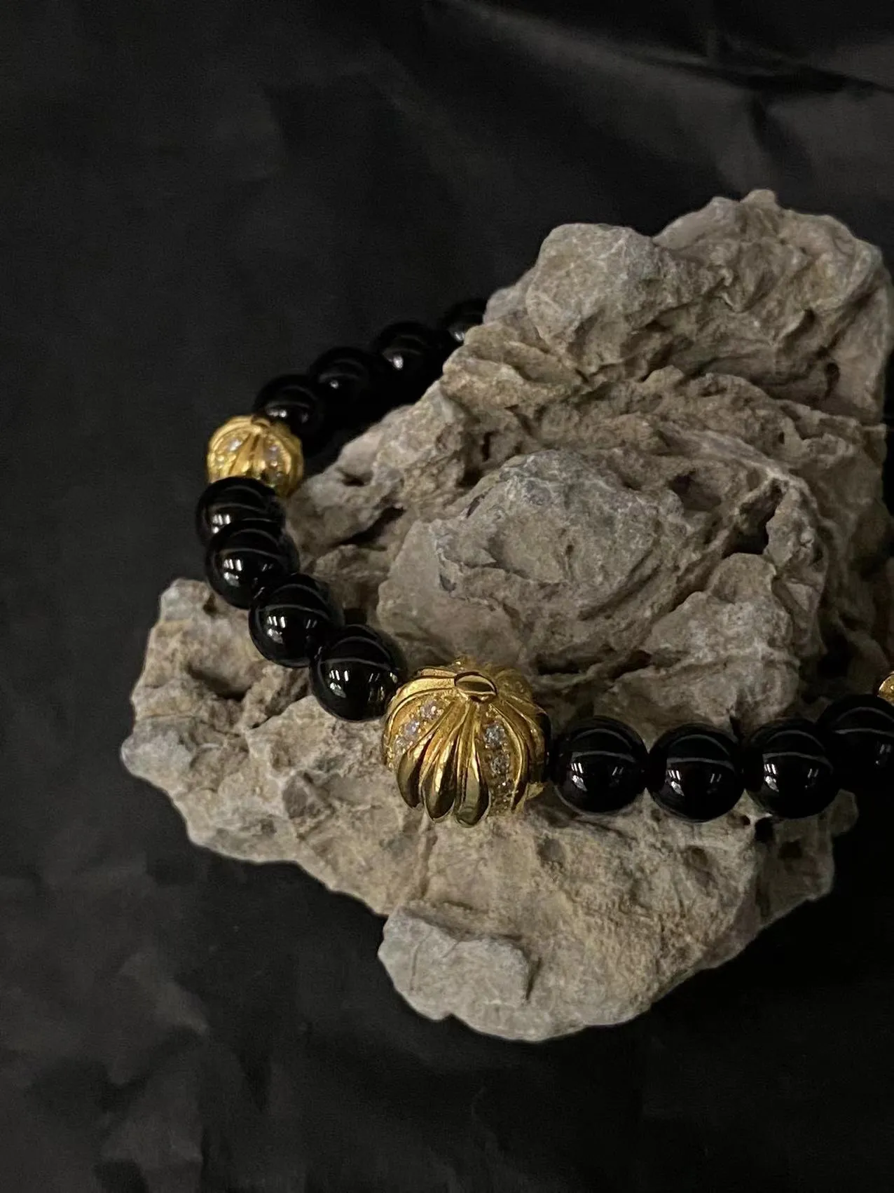 Chrome Hearts ブラックオニキスビーズブレスレット - 画像 (4)