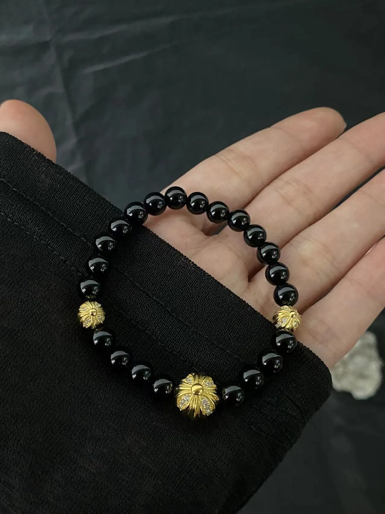 Chrome Hearts ブラックオニキスビーズブレスレット - 画像 (5)