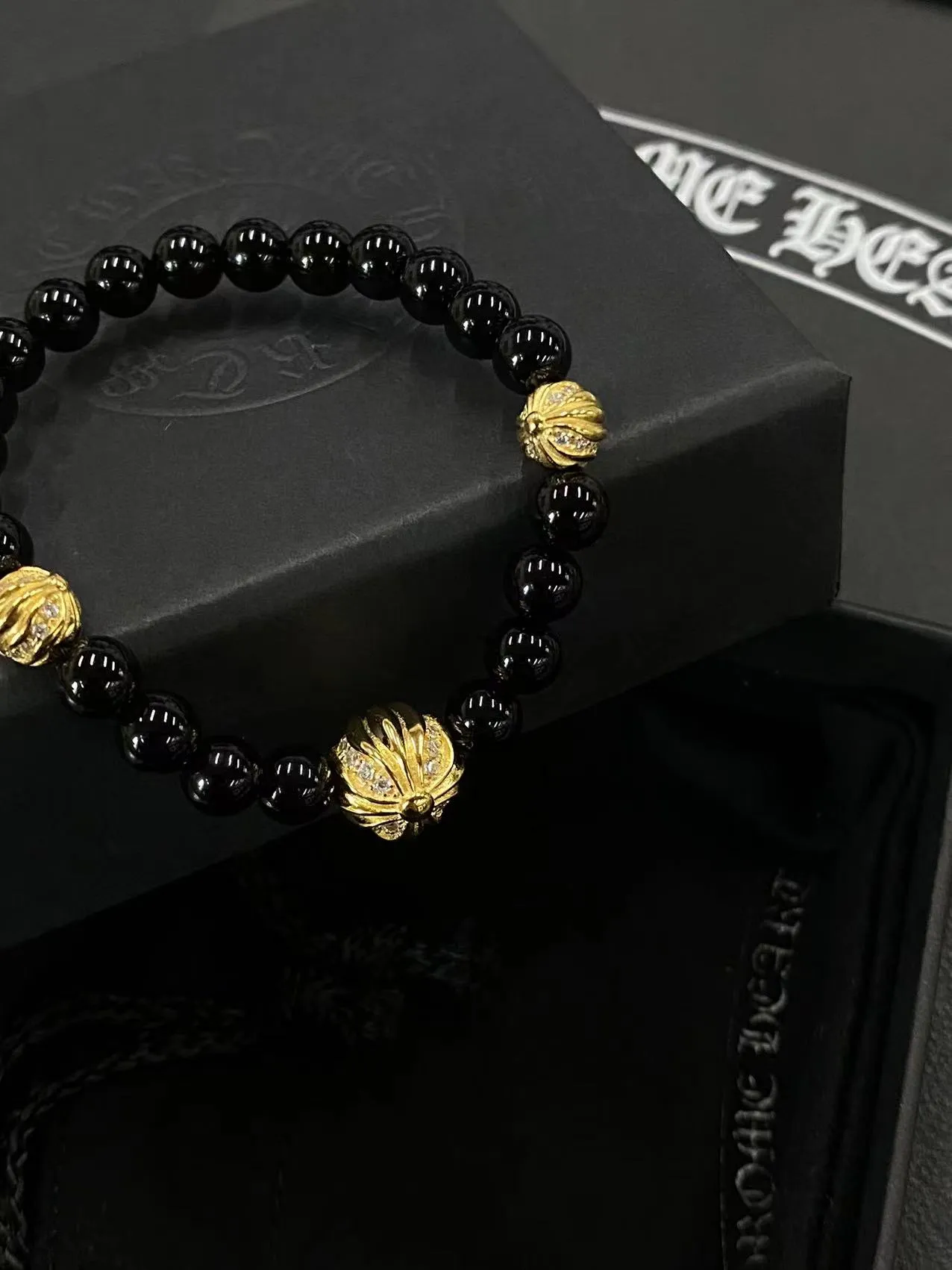 Chrome Hearts ブラックオニキスビーズブレスレット - 画像 (6)