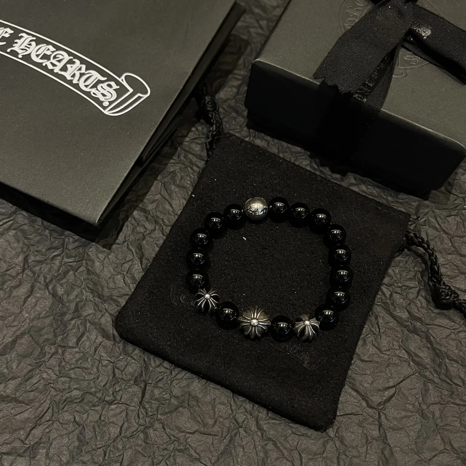 Chrome Hearts ブラックオニキス4ビーズブレスレット - 画像 (9)