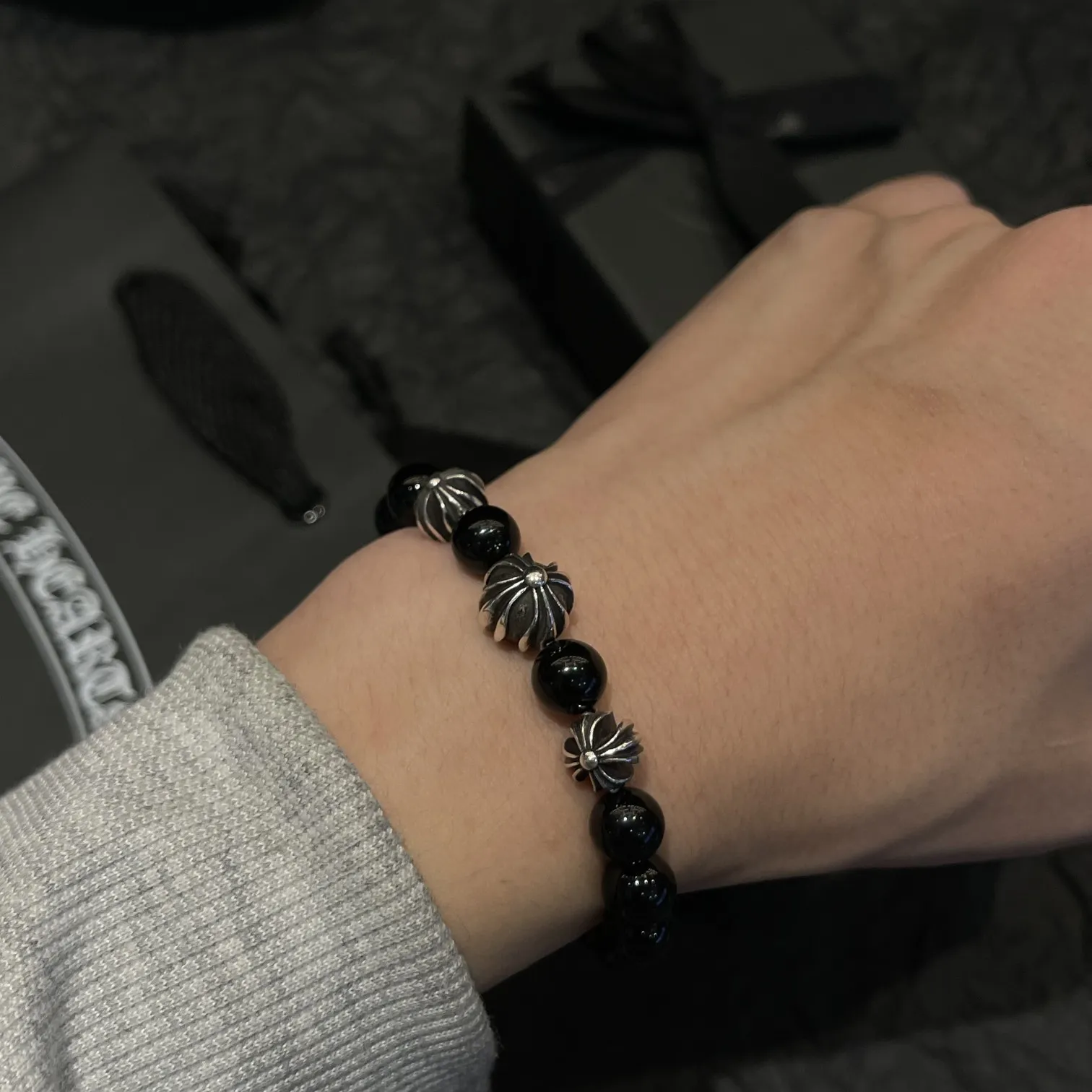 Chrome Hearts ブラックオニキス4ビーズブレスレット - 画像 (10)