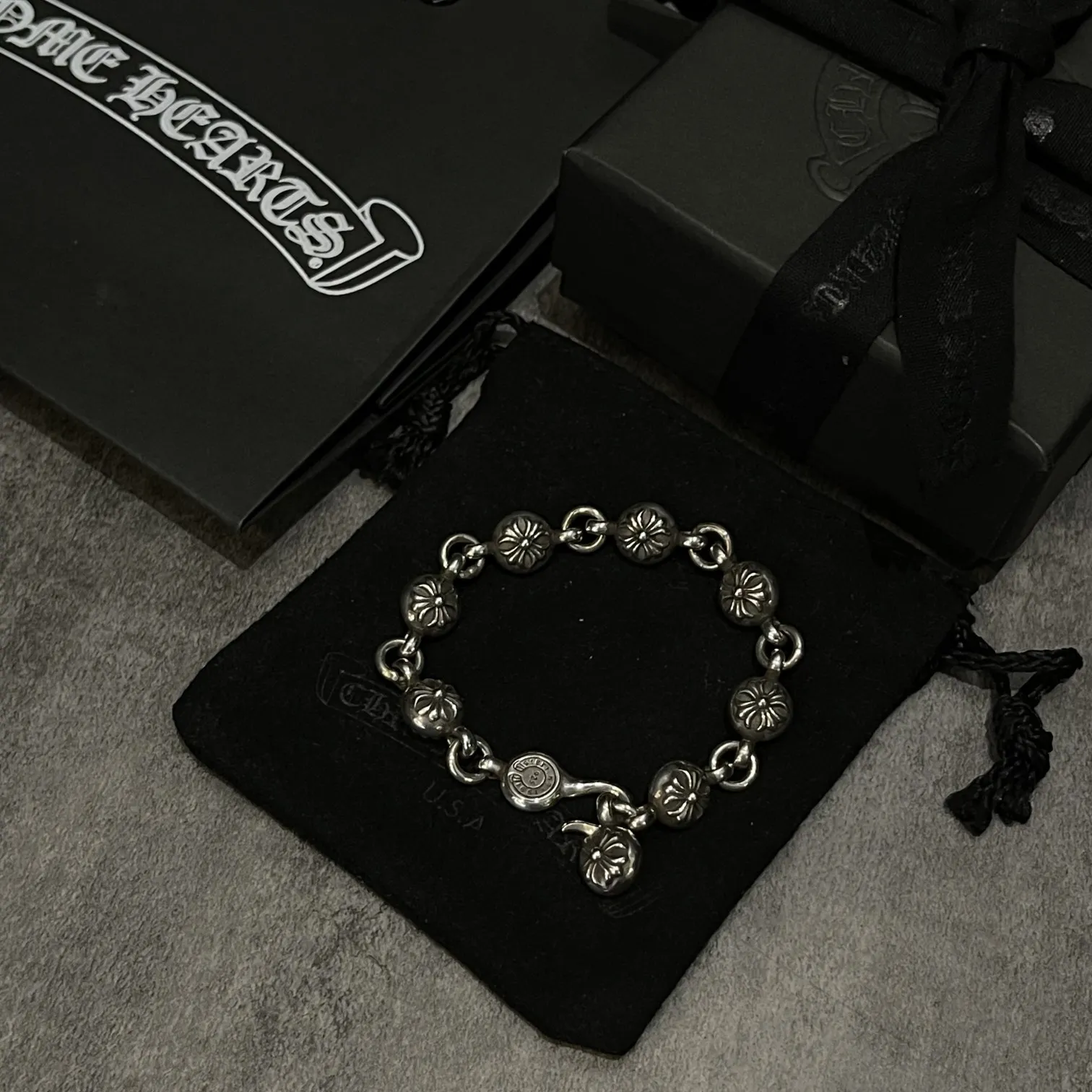 Chrome Hearts シルバー十字花珠手链 復古デザイン - 画像 (7)