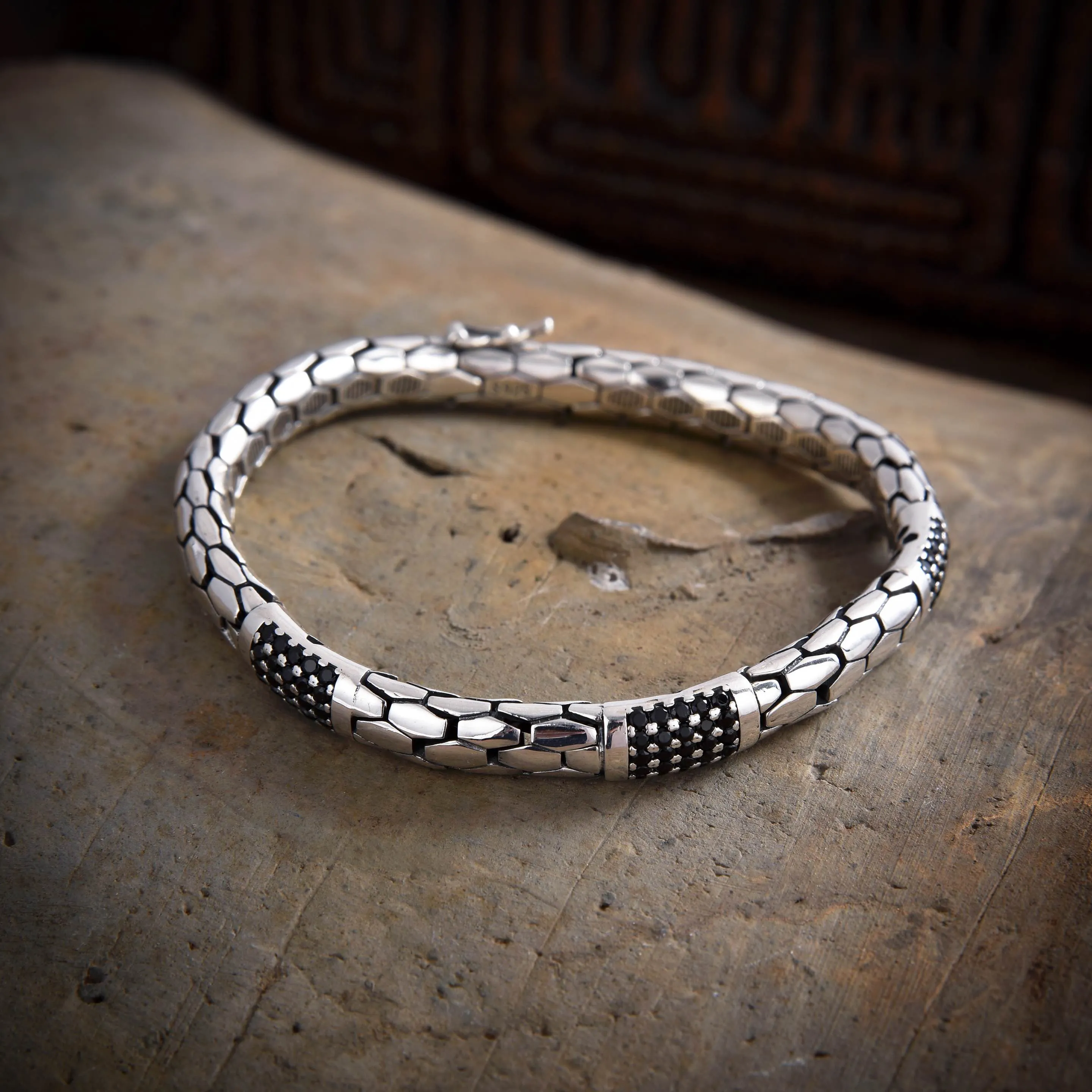 John Medeiros シルバー スネーク柄 ラインストーン ブレスレット - 画像 (5)