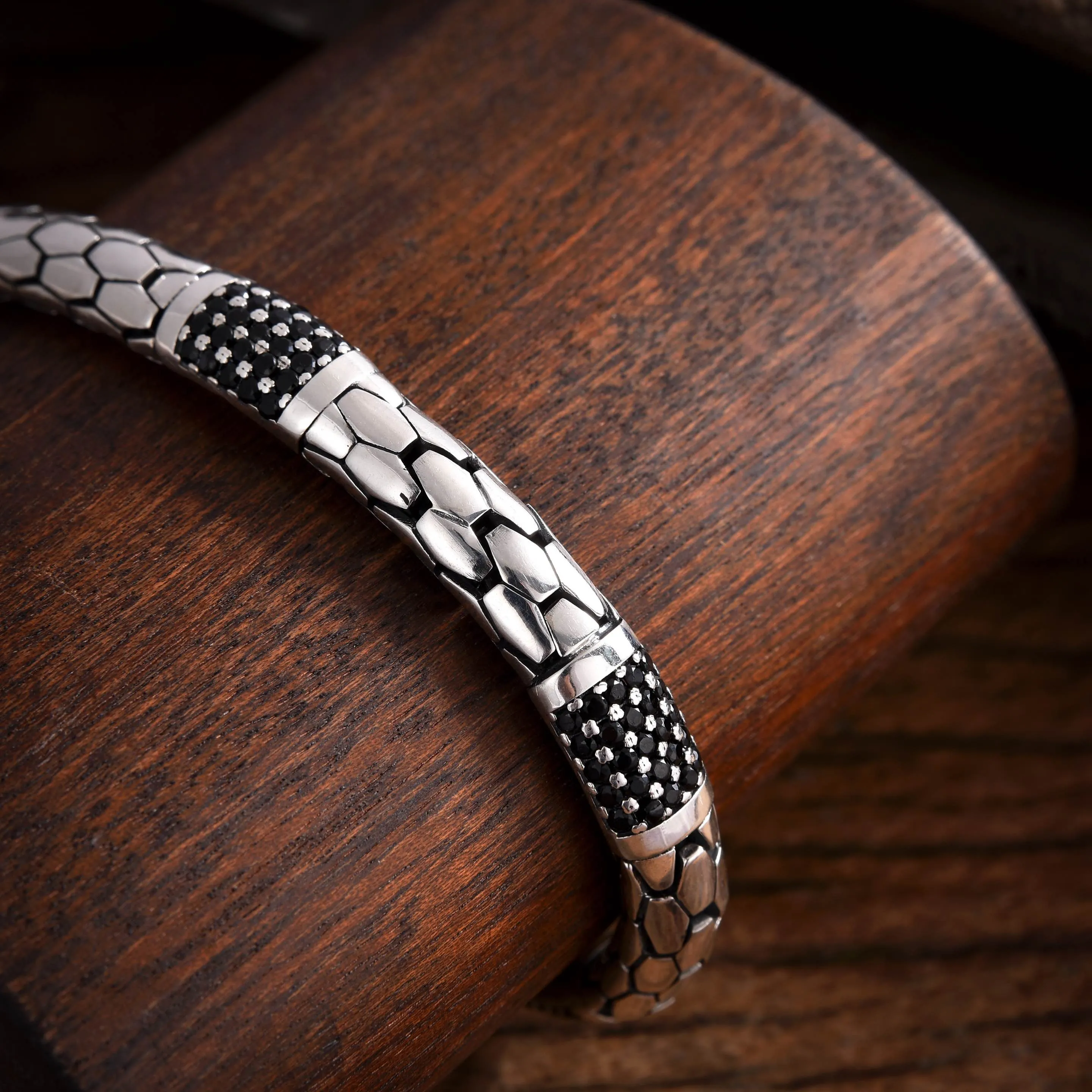 John Medeiros シルバー スネーク柄 ラインストーン ブレスレット - 画像 (6)