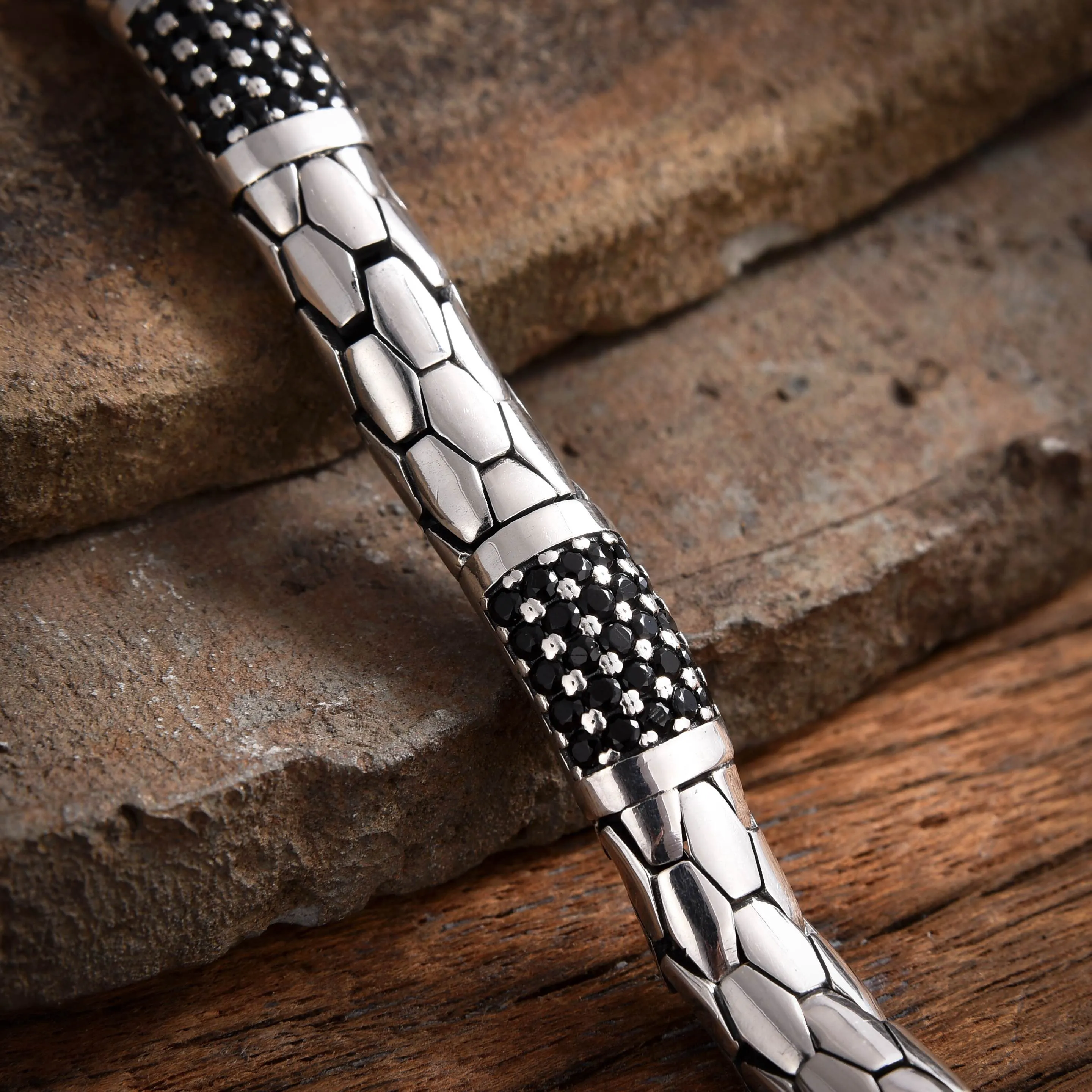 John Medeiros シルバー スネーク柄 ラインストーン ブレスレット - 画像 (7)