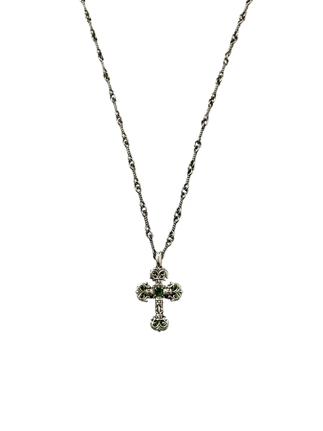 Chrome Hearts 緑ダイヤミニ炎十字架ネックレス