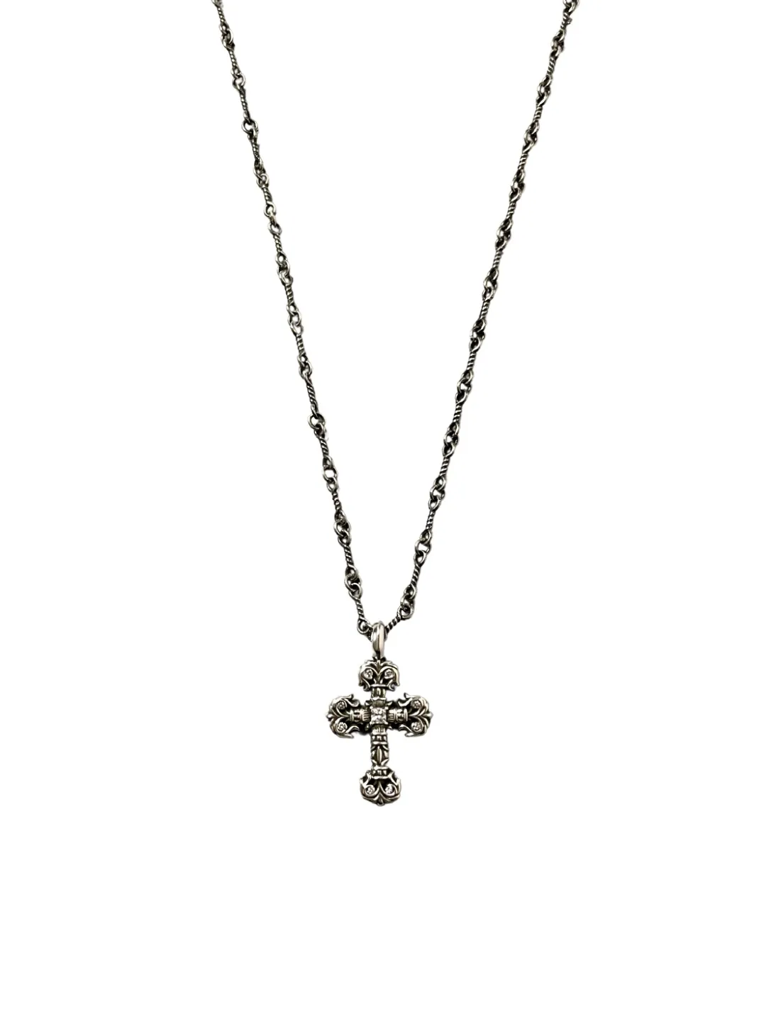 Chrome Hearts シルバー ホワイトダイヤモンド クロスネックレス