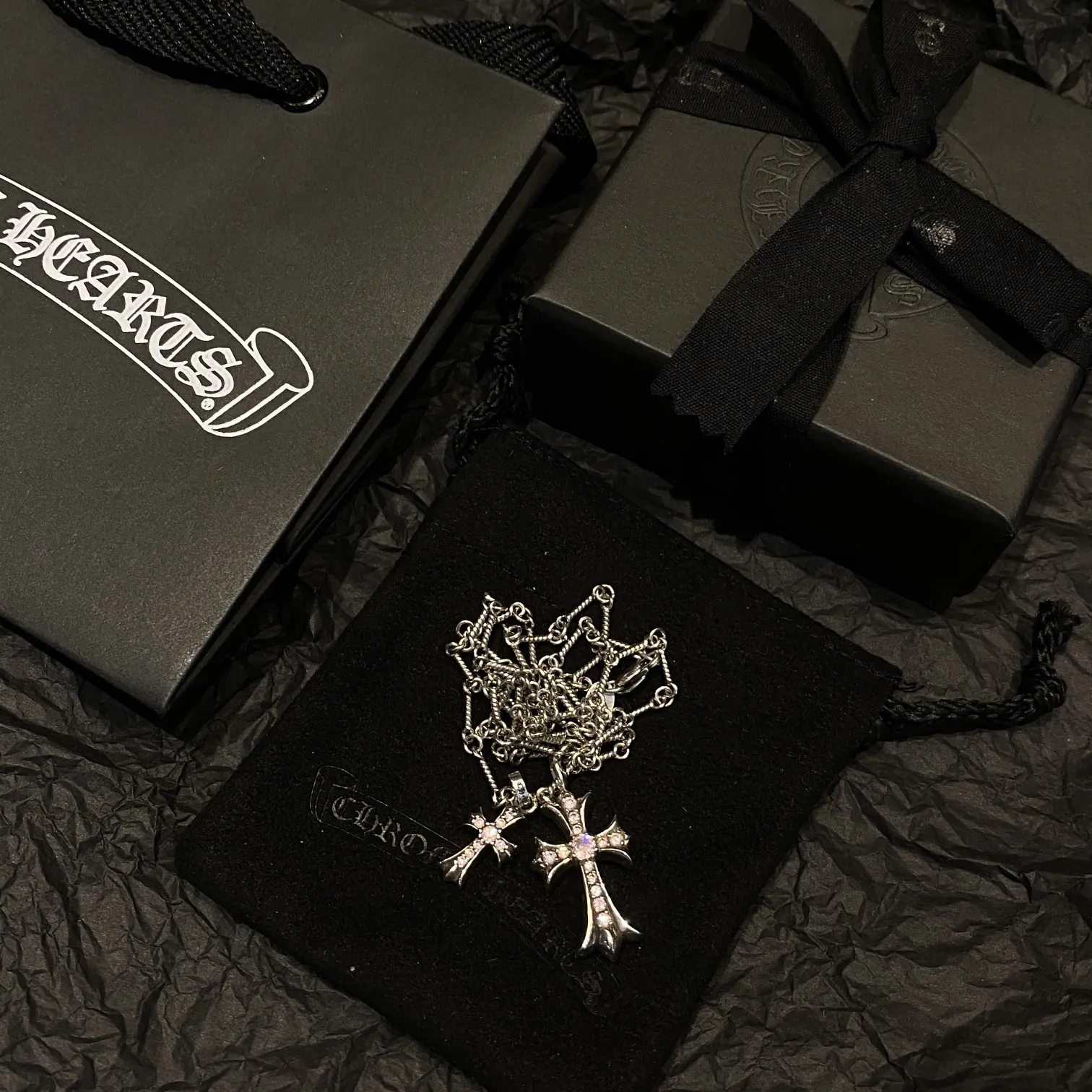 Chrome Hearts ピンクダイヤモンド十字架ネックレス - 画像 (6)