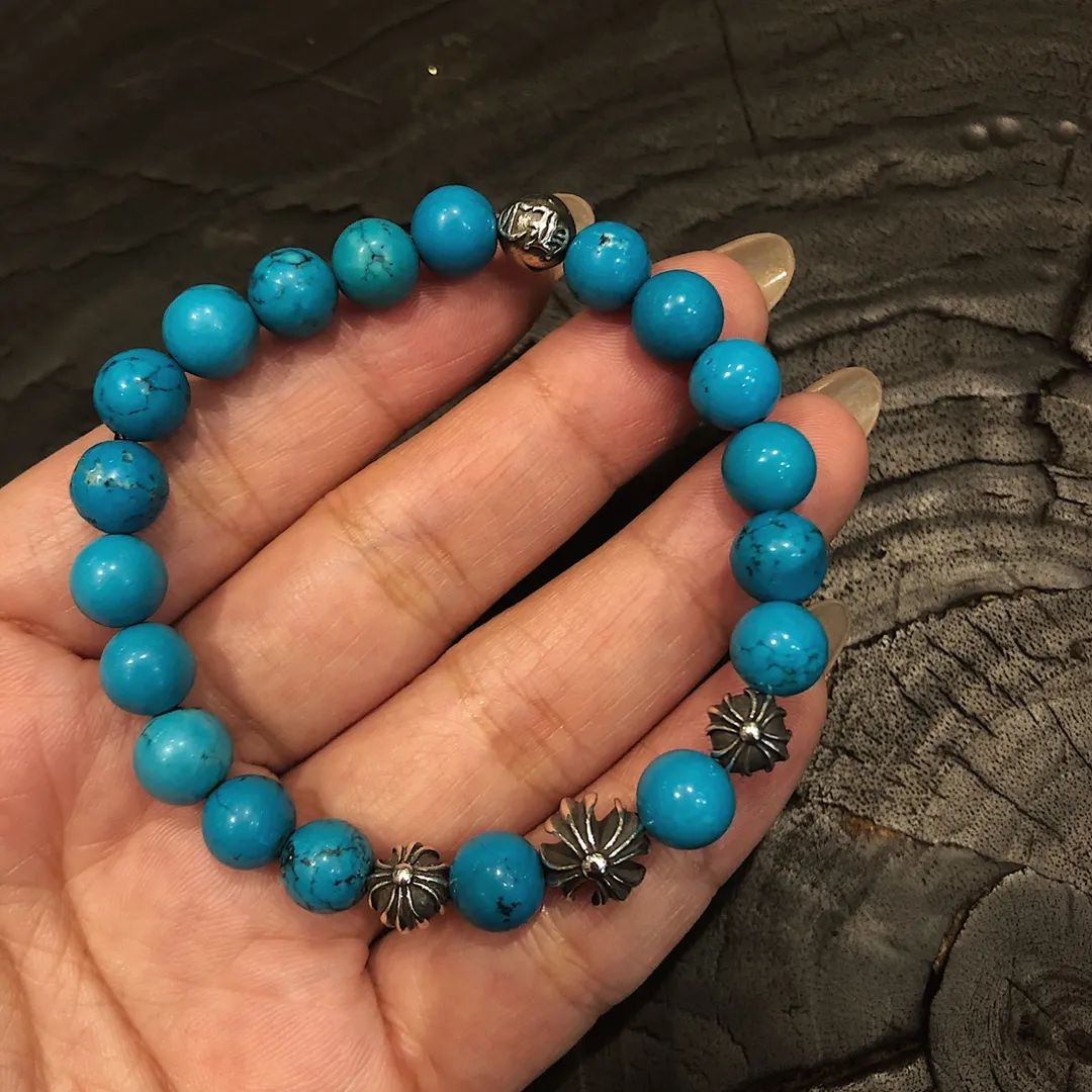 Chrome Hearts ブルー松石十字架シルバービーズブレスレット - 画像 (3)