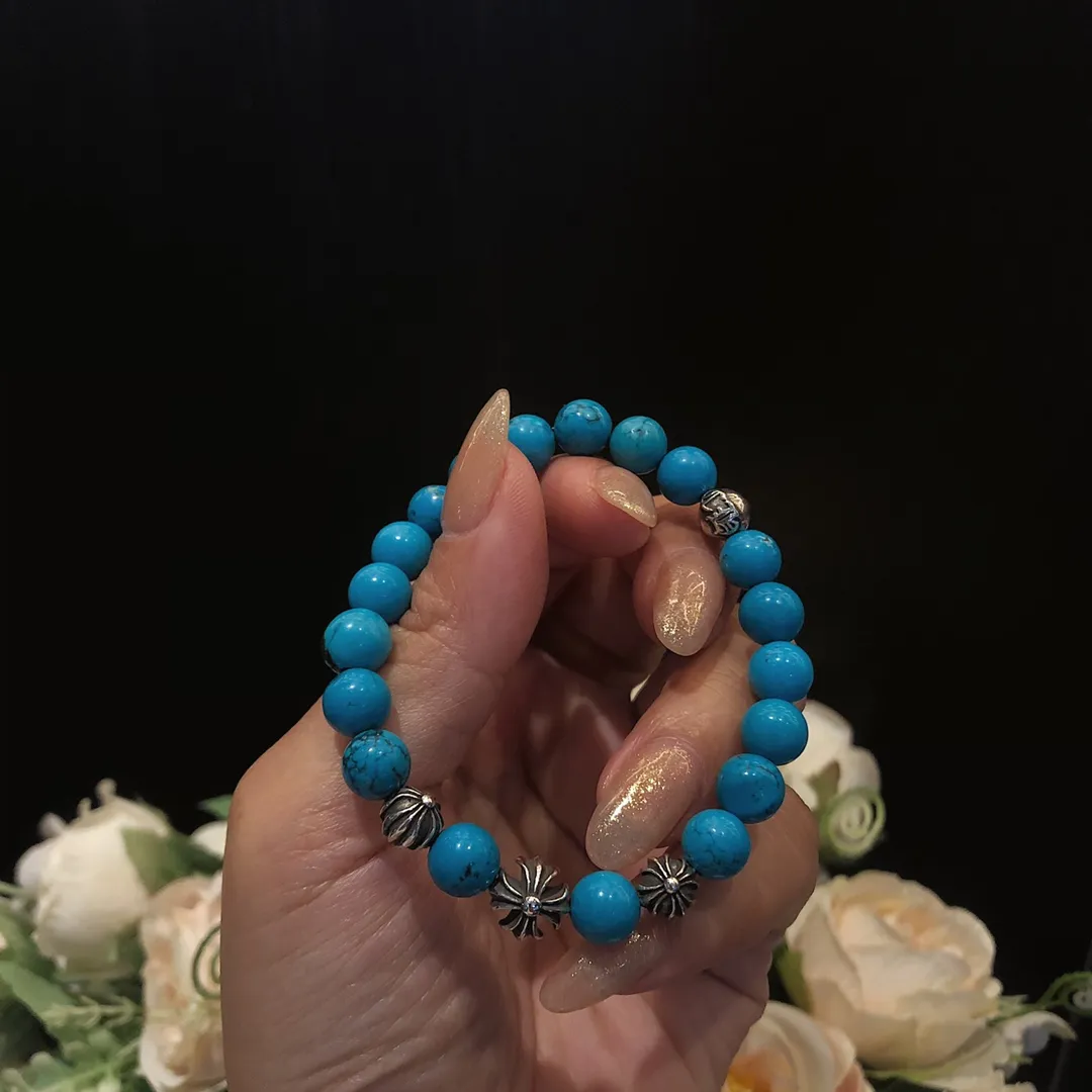 Chrome Hearts ブルー松石十字架シルバービーズブレスレット - 画像 (4)
