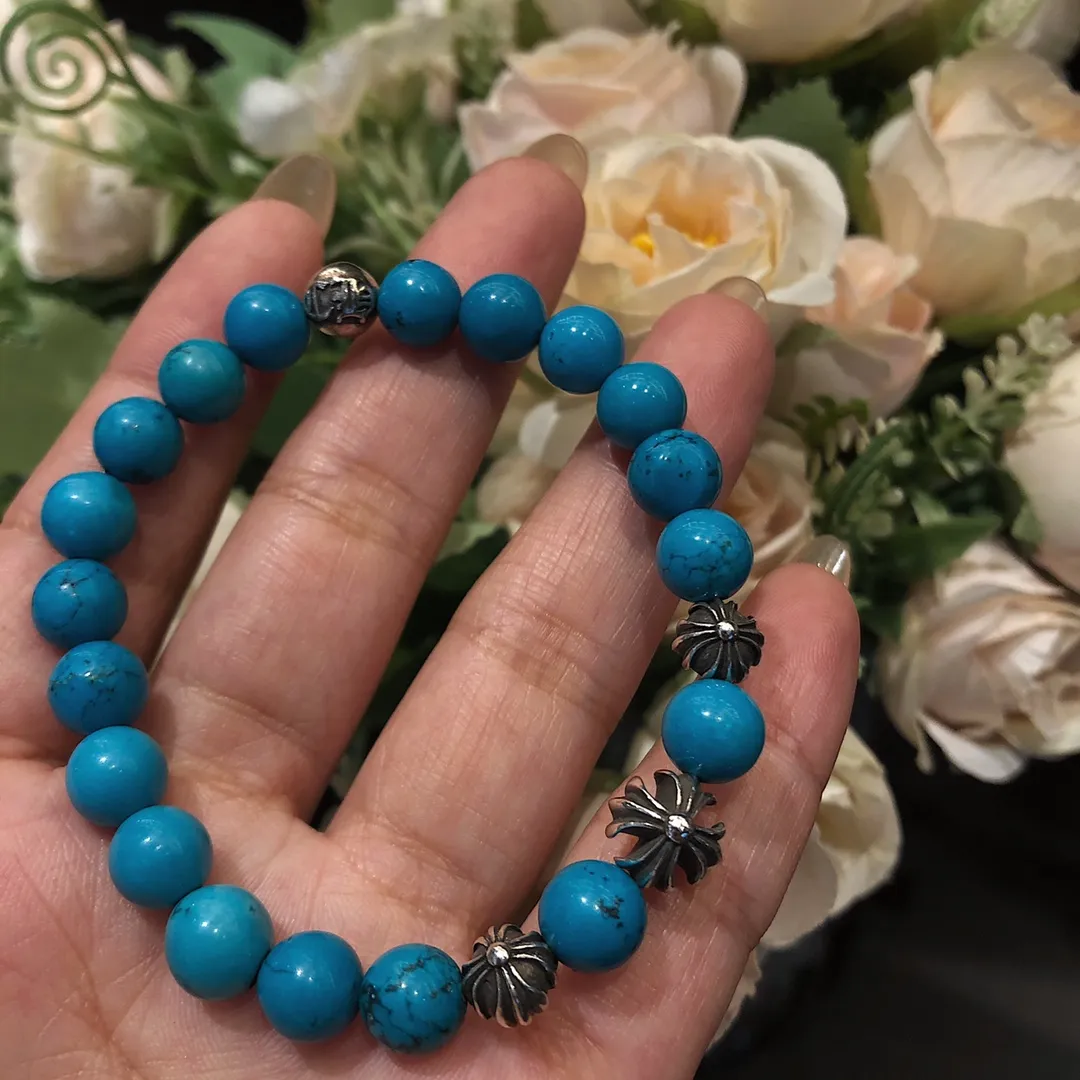 Chrome Hearts ブルー松石十字架シルバービーズブレスレット - 画像 (5)