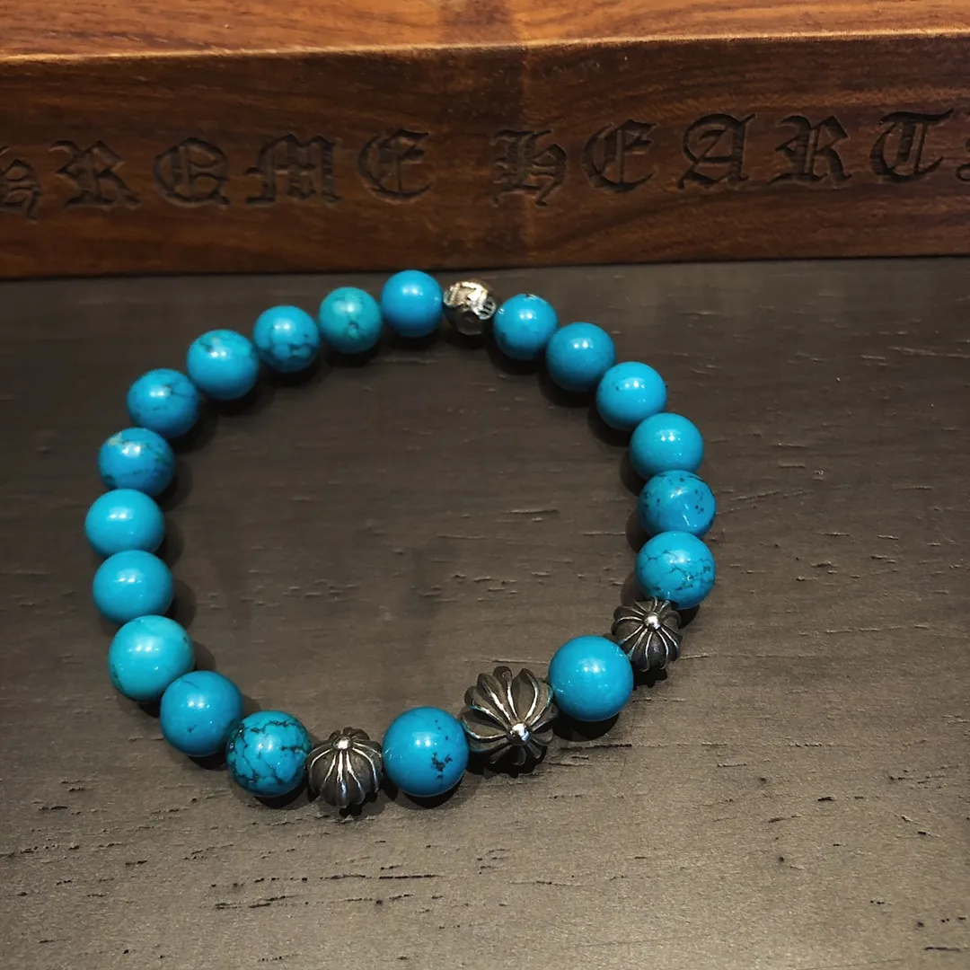 Chrome Hearts ブルー松石十字架シルバービーズブレスレット - 画像 (6)