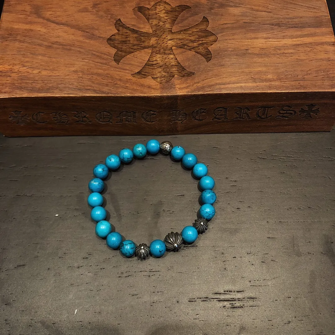 Chrome Hearts ブルー松石十字架シルバービーズブレスレット - 画像 (7)