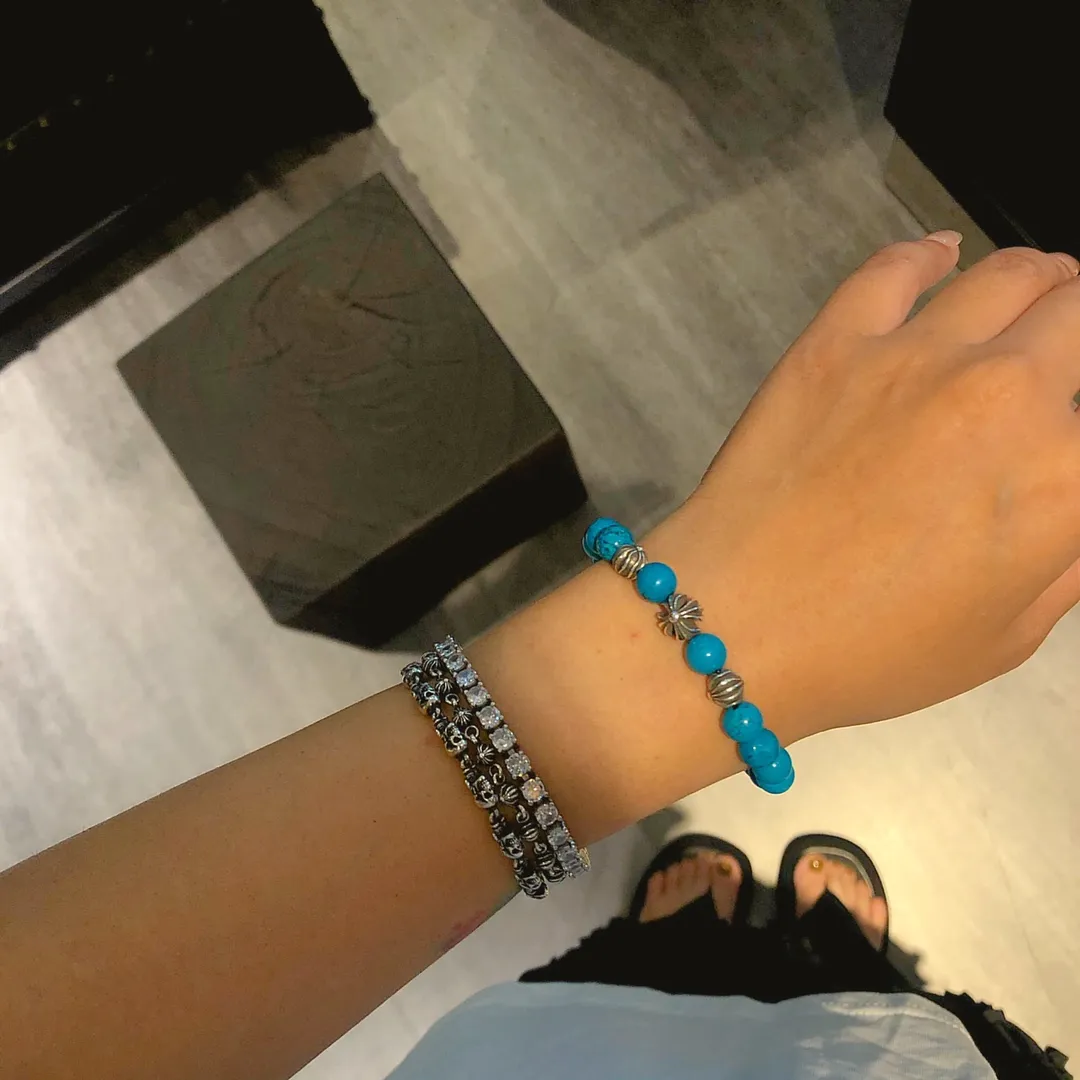 Chrome Hearts ブルー松石十字架シルバービーズブレスレット - 画像 (9)