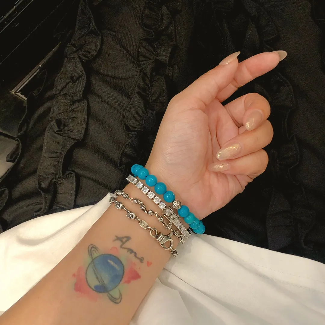 Chrome Hearts ブルー松石十字架シルバービーズブレスレット - 画像 (10)