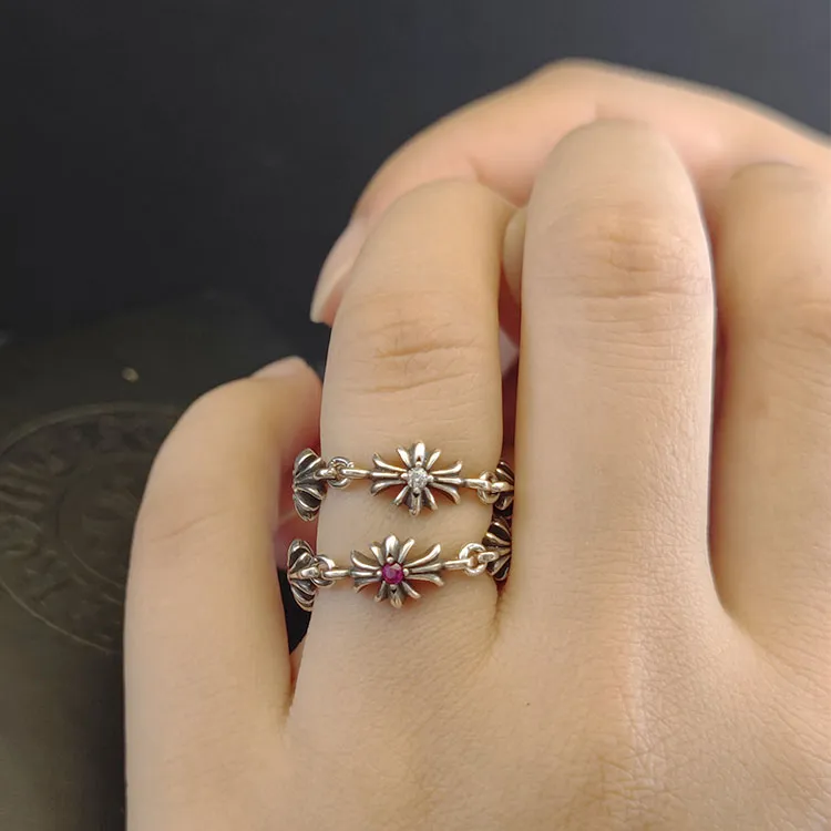 Chrome Heartsクロムハーツ十字花多節リングブルー/ピンク/クリア - 画像 (6)