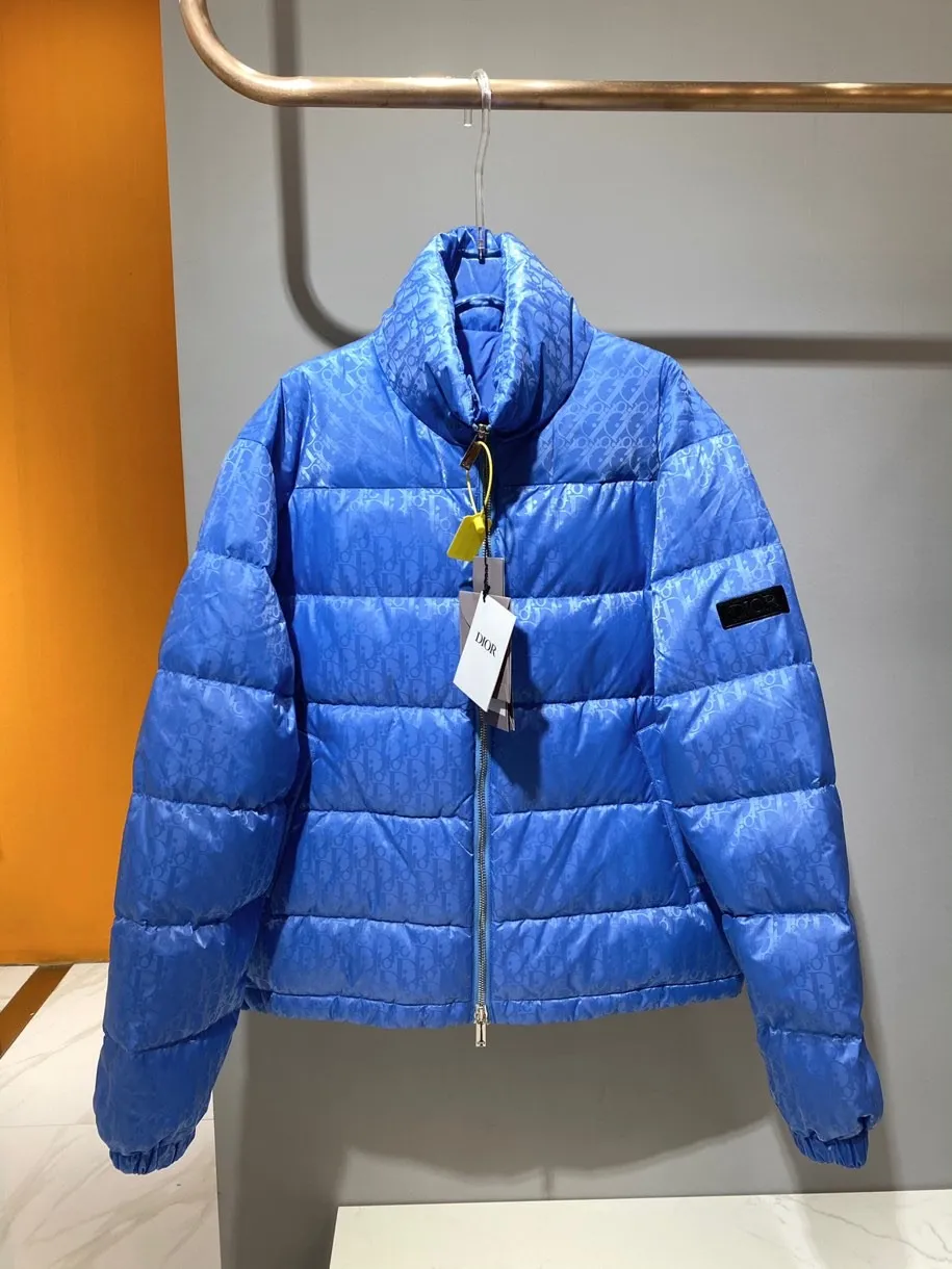Dior ブルーダウンジャケット男女兼用ロゴプリント