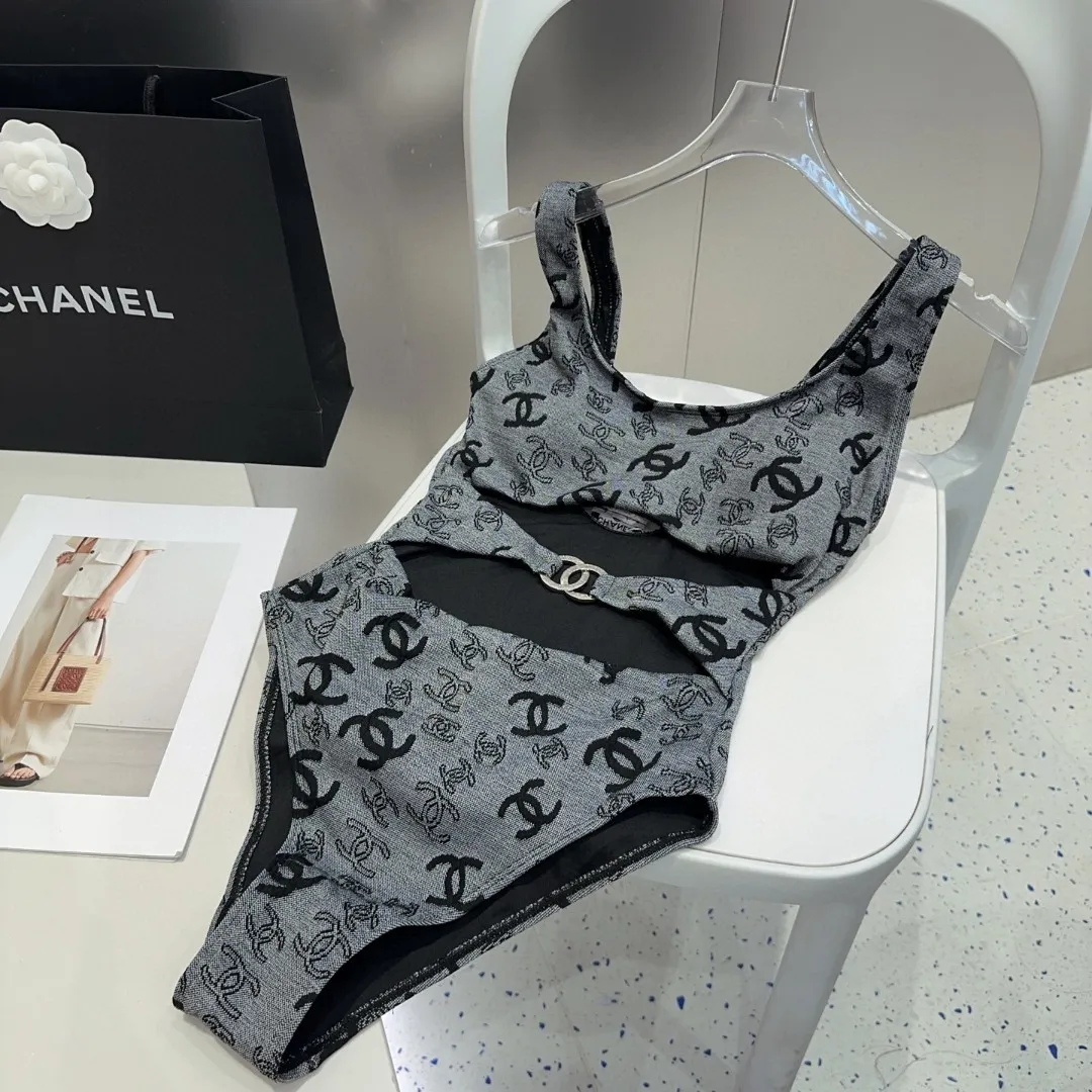 CHANEL水着グレー花柄ワンピースSML