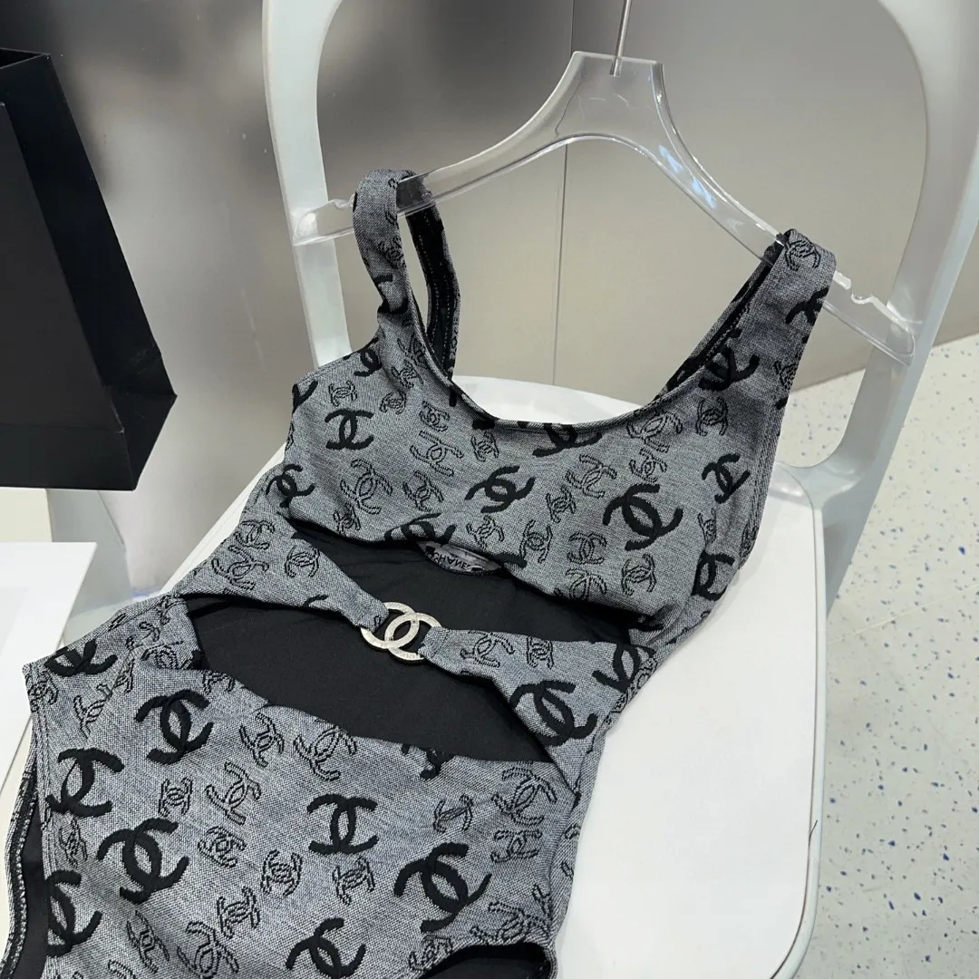 CHANEL水着グレー花柄ワンピースSML - 画像 (3)