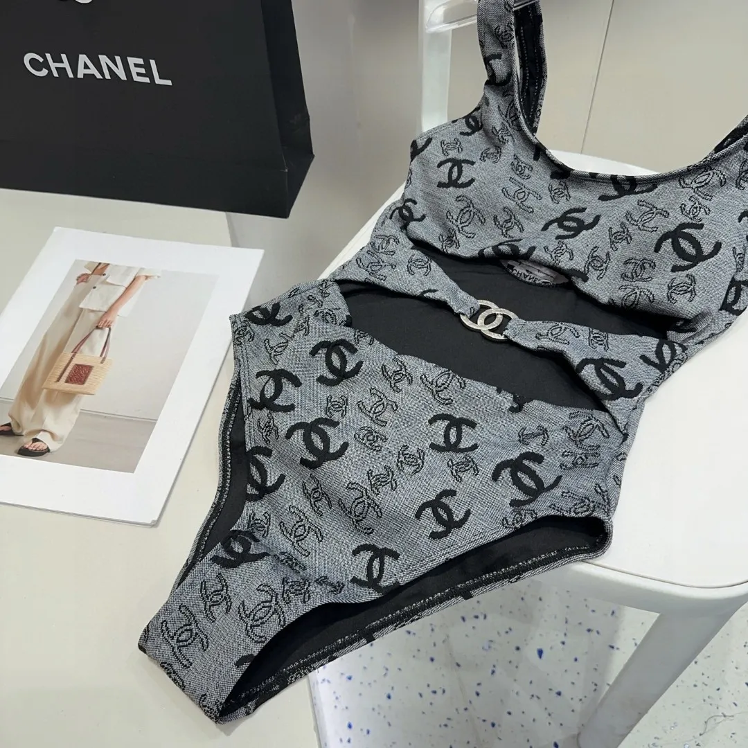 CHANEL水着グレー花柄ワンピースSML - 画像 (4)