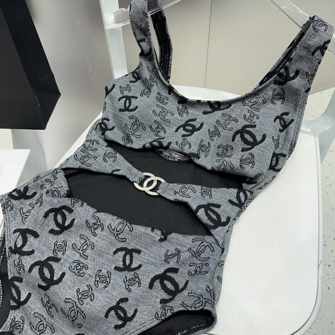 CHANEL水着グレー花柄ワンピースSML - 画像 (5)