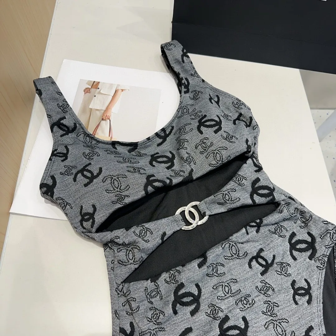 CHANEL水着グレー花柄ワンピースSML - 画像 (7)