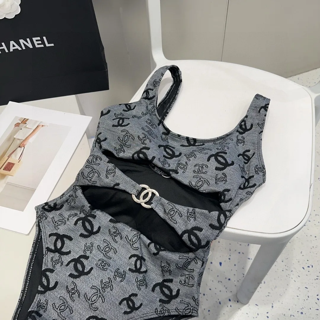 CHANEL水着グレー花柄ワンピースSML - 画像 (10)