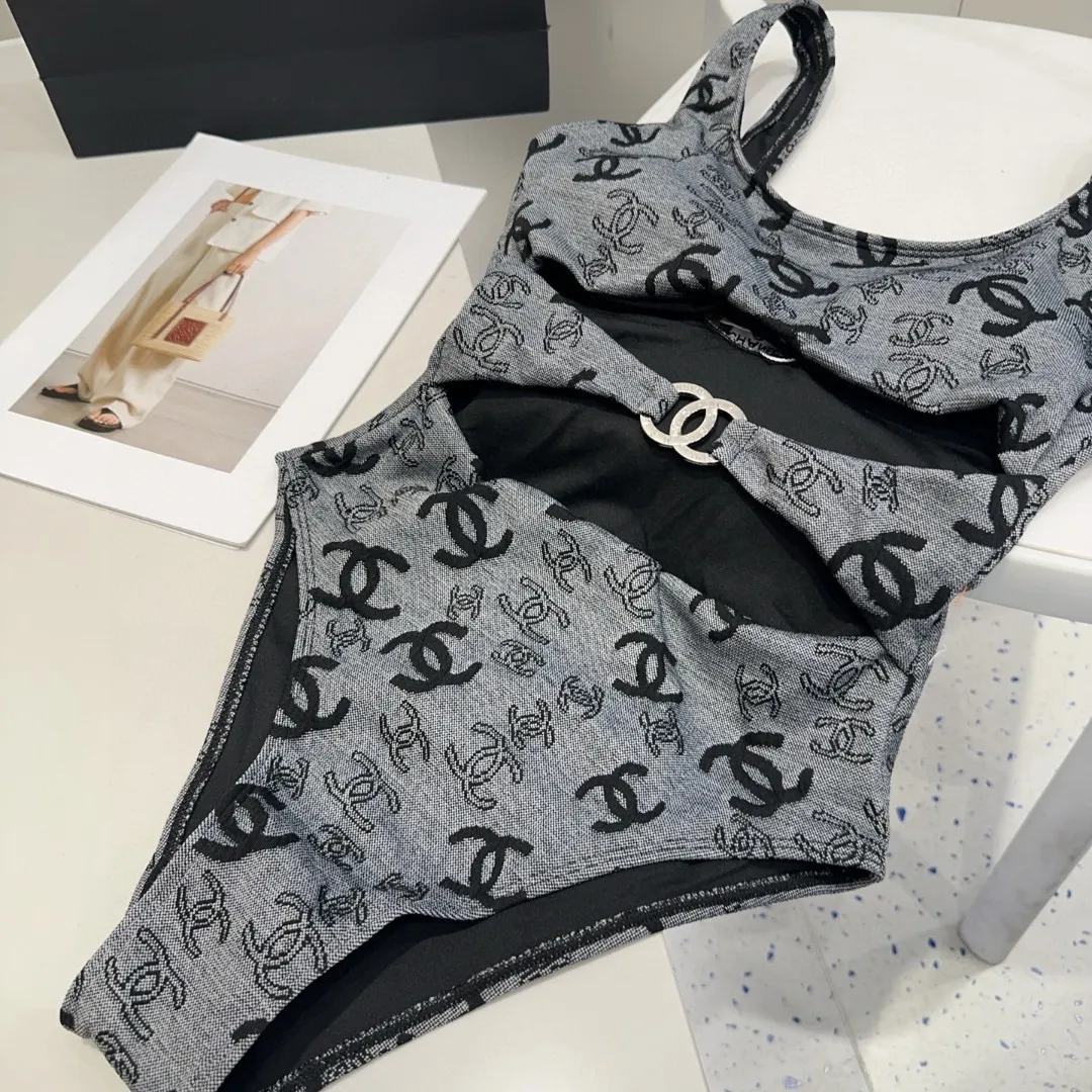 CHANEL水着グレー花柄ワンピースSML - 画像 (11)