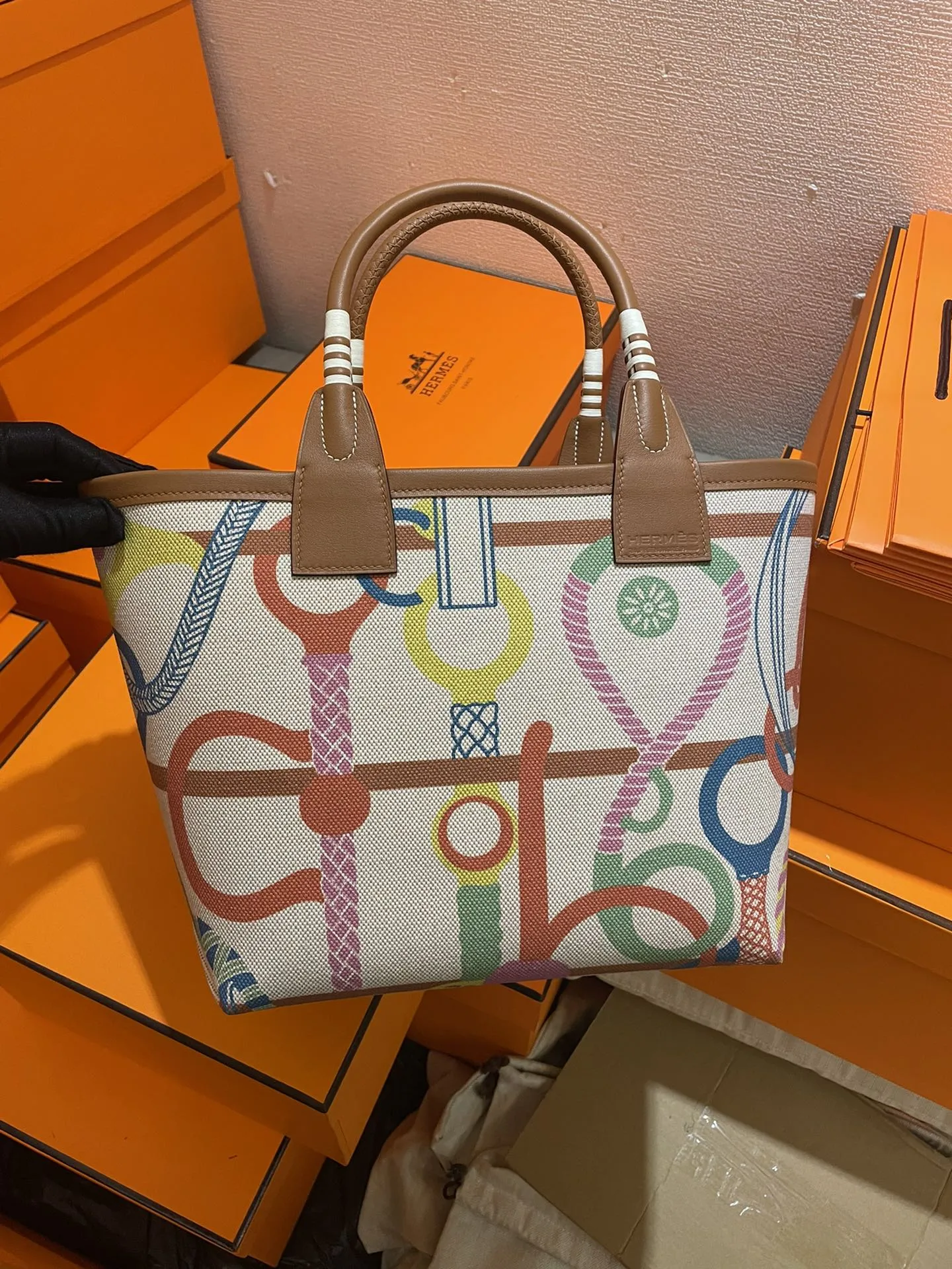 エルメス Steeple25 カラフルプリント トートバッグ