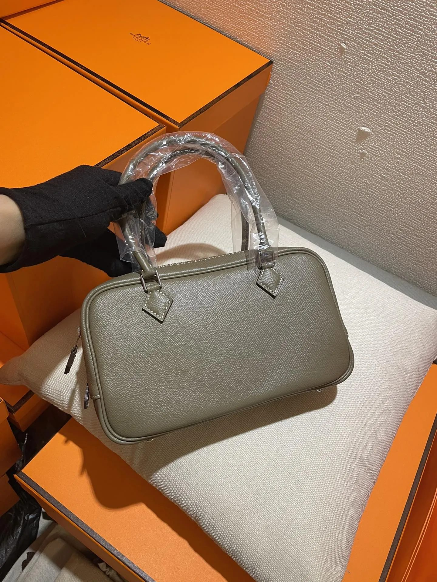 エルメスPlume mini 22中古款 大象灰ハンドバッグ