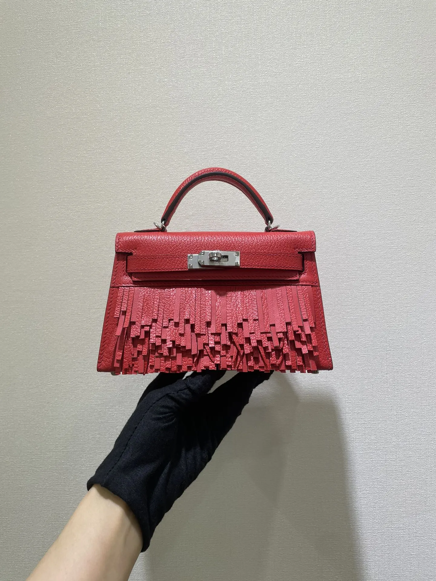 Hermès ミニケリーパンピーユ レッド フリンジスタイル