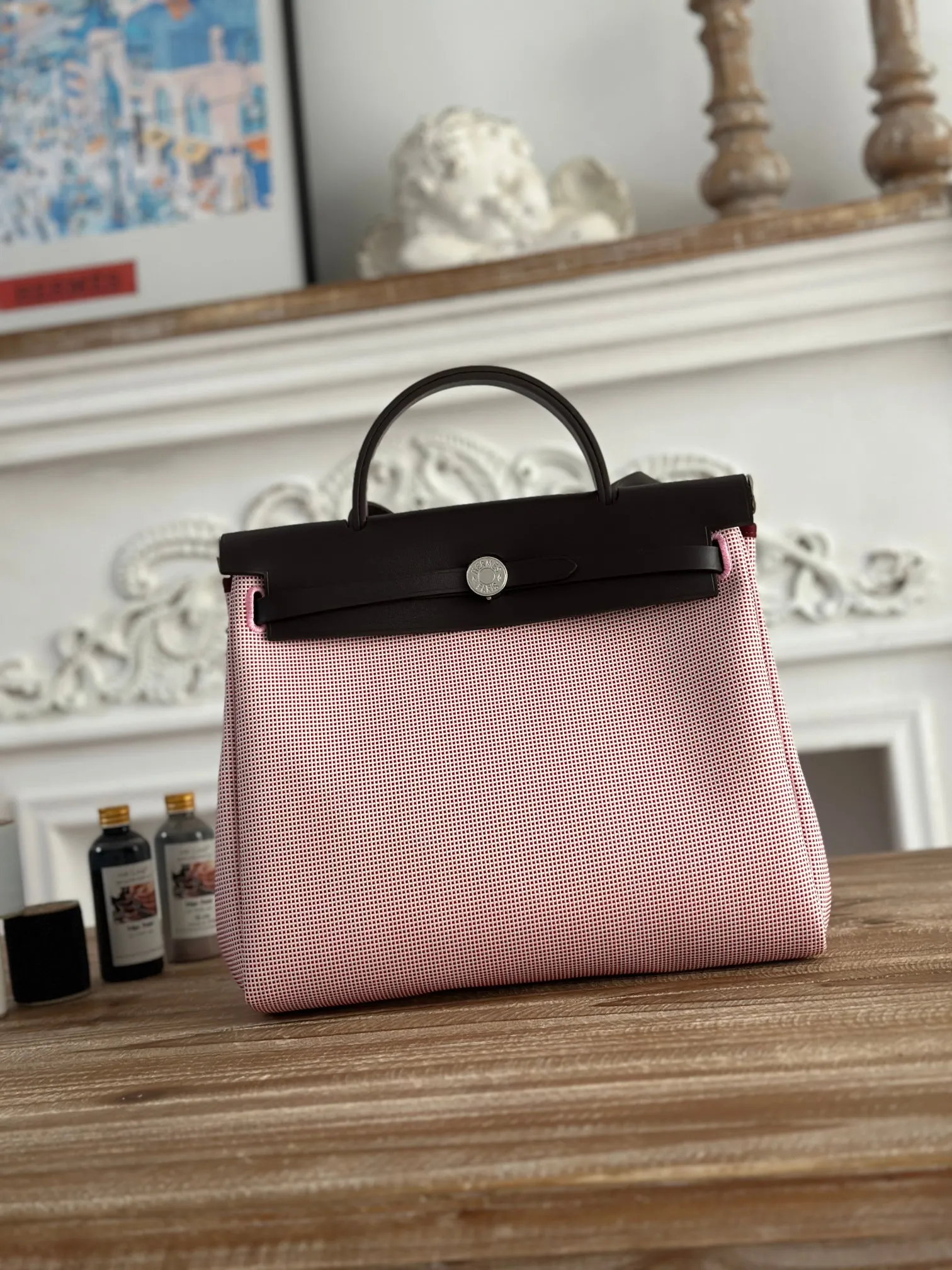 Hermès Herbag 31cm ピンクチェック柄バッグ